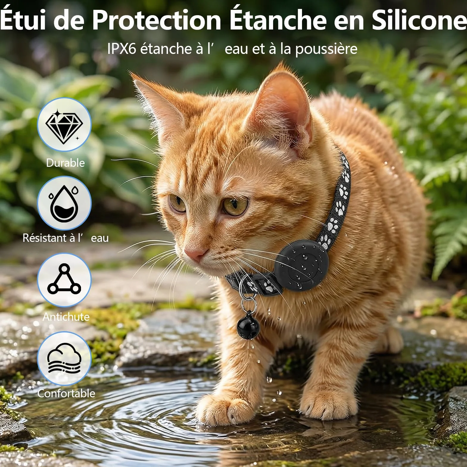 Collier GPS Chat Chien sans Abonnement IPX6 Traceur Localisation Temps Réel Compatible iOS Android Noir