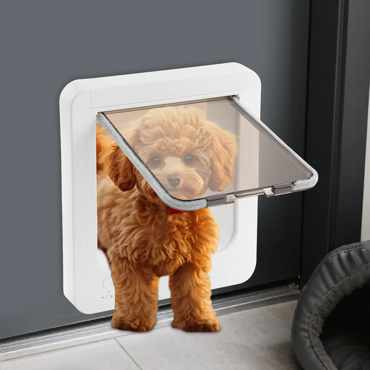 Chatière à micropuce RFID 4 voies pour porte avec télécommande pour chats et petits chiens (blanc)