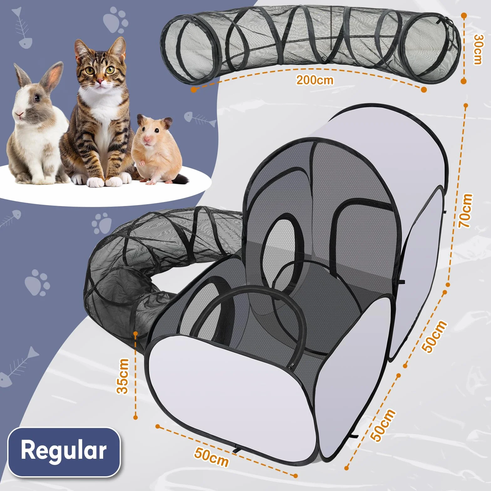Parc pliable pour chat avec tunnel, maille respirante, tente portable pour petits animaux, intérieur et extérieur, enclos S