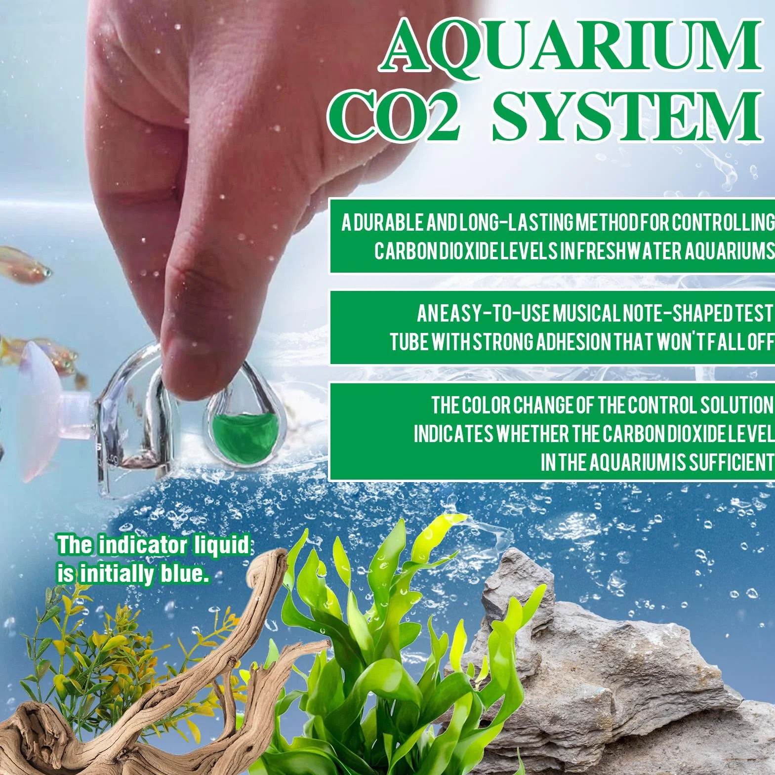 Drop Checker Co2, Co2 Aquarium, Kit co2 Aquarium avec 15 ML Indicateur 20 MG/L Surveille avec Précision la Concentration de Dioxyde de Carbone, pour aux Aquariums d'eau Douce