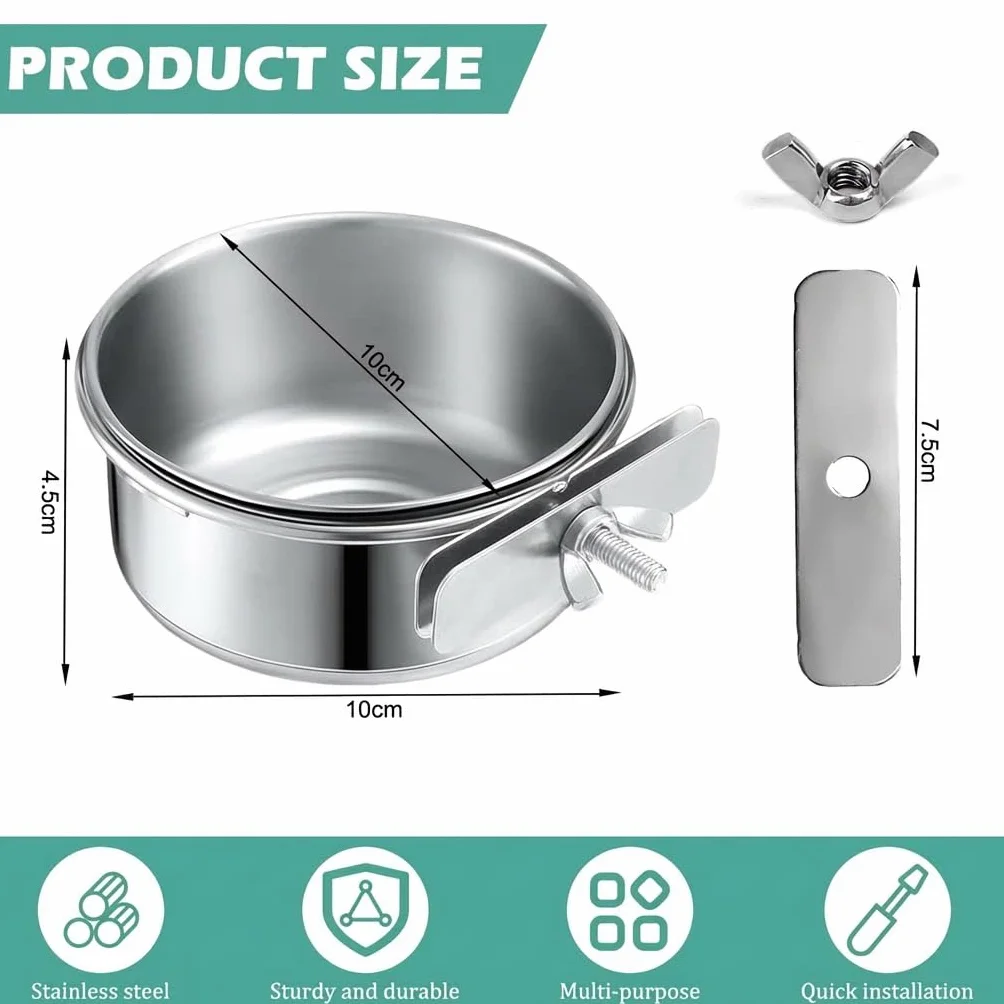 Mangeoire pour Cage à Oiseaux en Acier Inoxydable 10 cm Suspendue