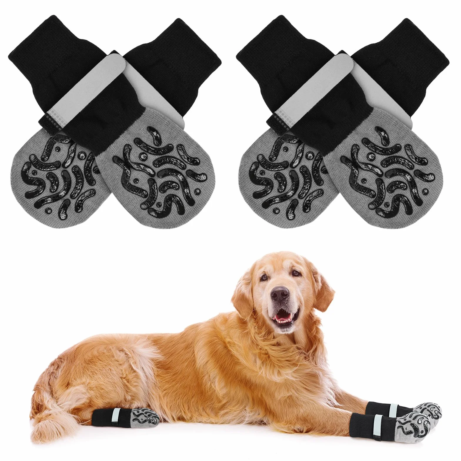 Chaussettes Antidérapantes pour Chien 2 Paires Réglables Protège-Pattes Double Face M