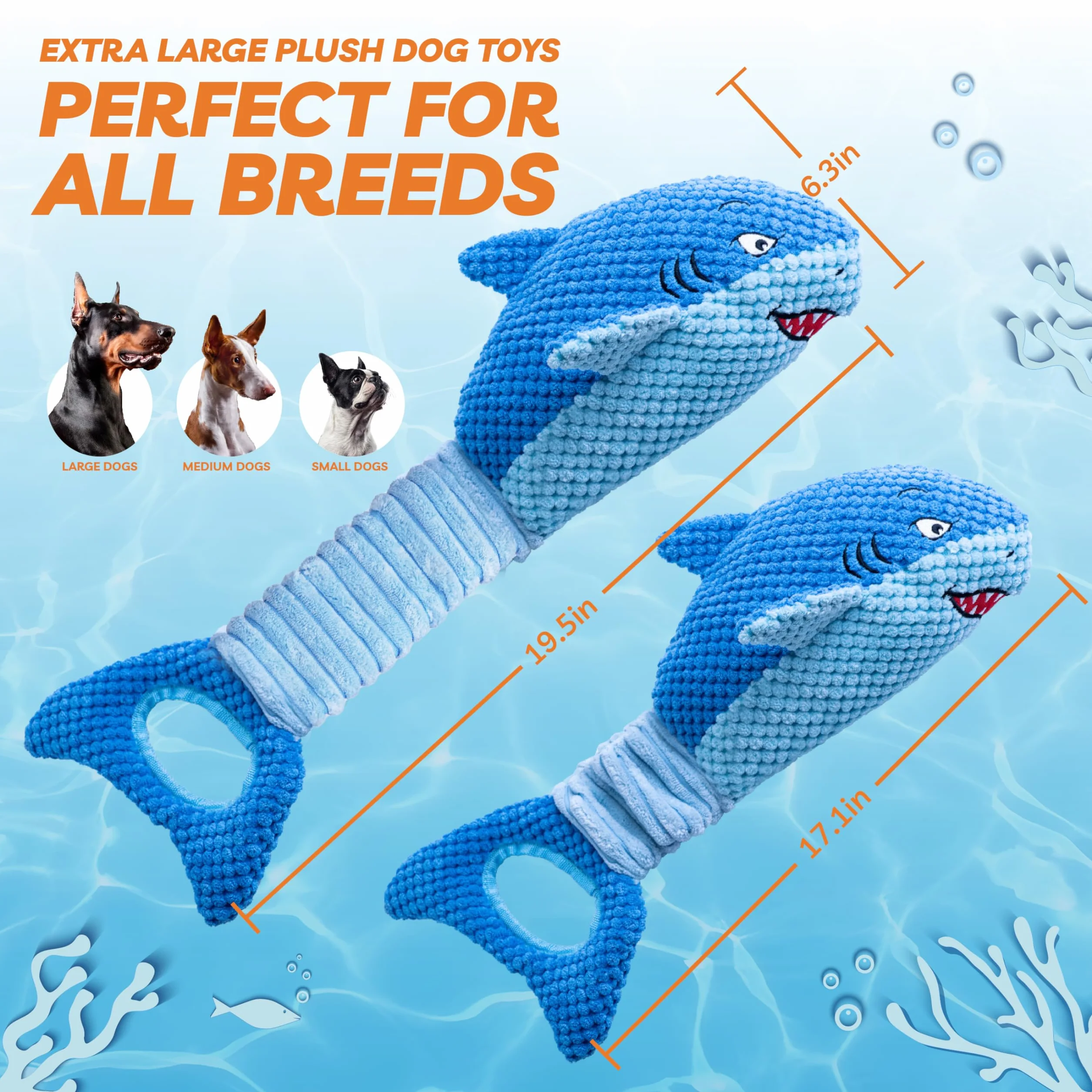 Jouets pour chiens de grande taille couineurs à mâcher en peluche requin interactif
