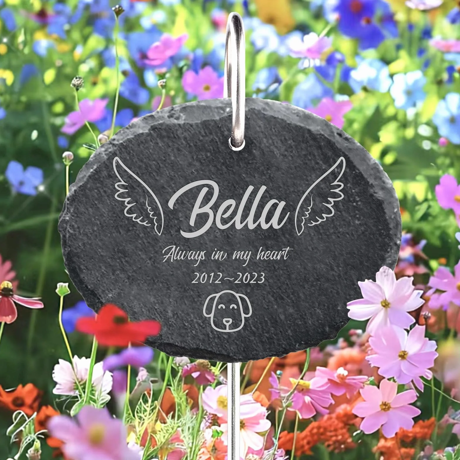 NIBESSER Plaque funéraire personnalisable pour animaux avec piquet crochet, nom personnalisé, message, motif, date, pierres tombales gravées chien chat