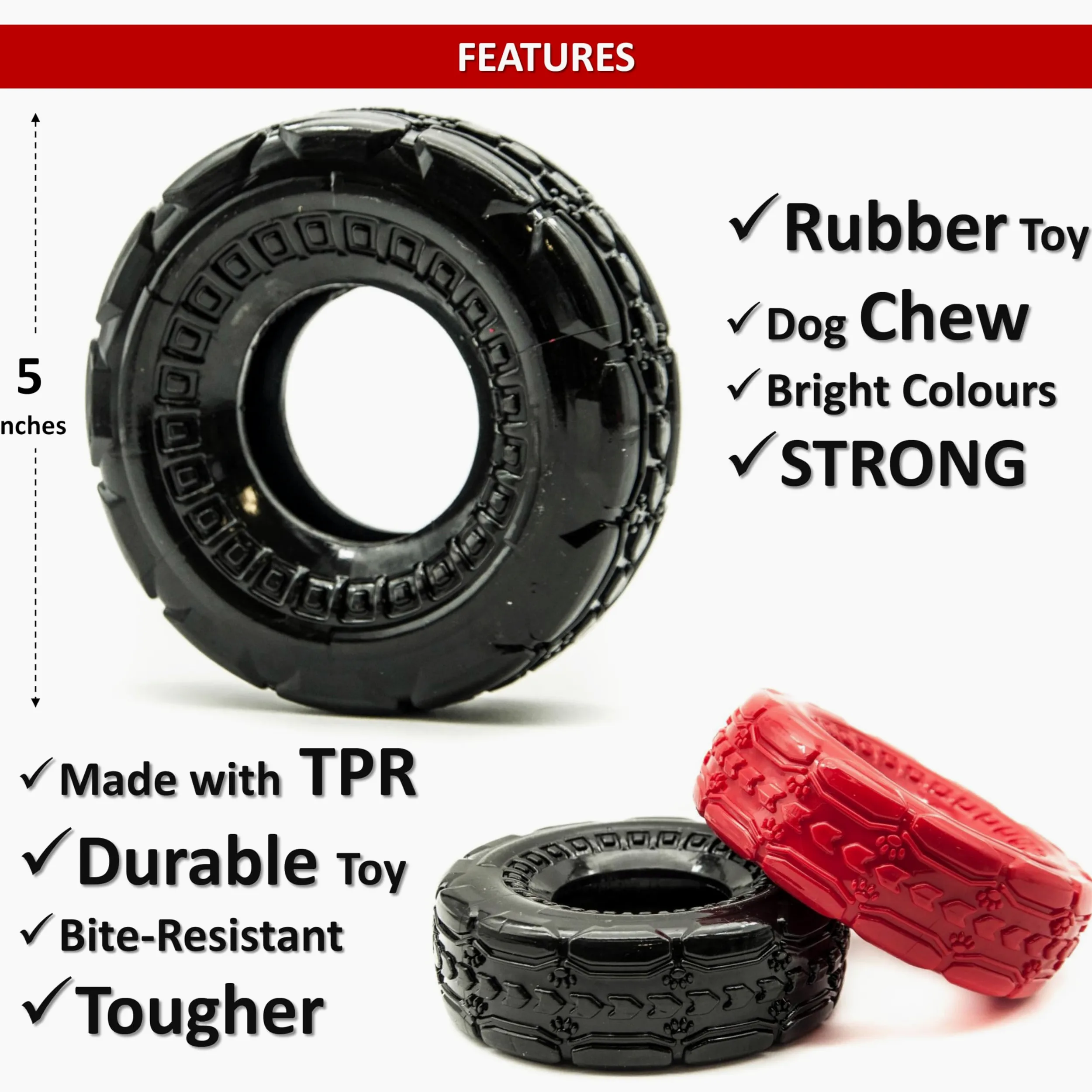 Lot de 2 jouets à mâcher en caoutchouc pour chien de 12,7 cm | TPR Tough Dog Toys Large Medium | Roue de pneu | Jouets interactifs pour chien pour l'ennui | Jouets flottants pour chien | Jouets de
