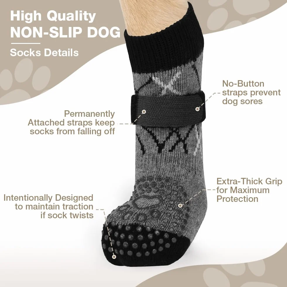 Chaussettes Antidérapantes pour Chien 2 Paires Réglables Protège-Pattes Double Face XS
