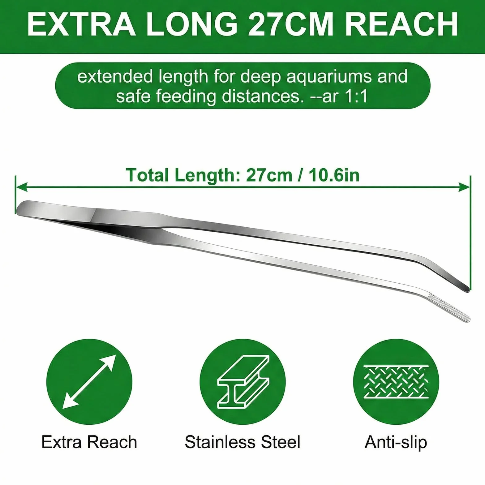 Pince pour Aquarium incurvée 27 cm Acier Inoxydable 2 pièces Droite et Pointe courbée