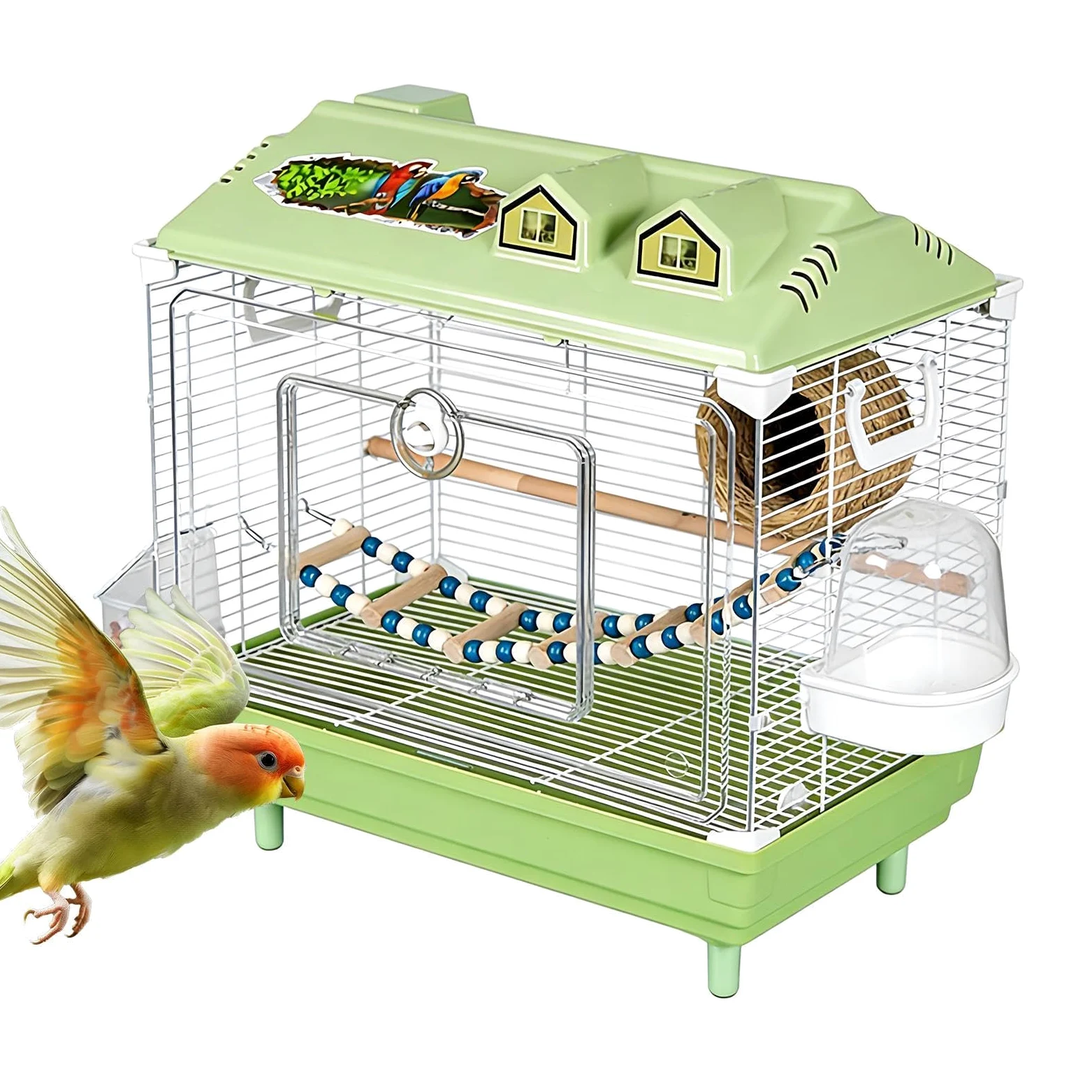 Cage pour Calopsitte Transporteur Transparent Portable pour Calopsittes | Habitat Pour Perruches Avec Perche En Bois pour Perroquets Cacatoès Aras Conures et Canaris d'Intérieur