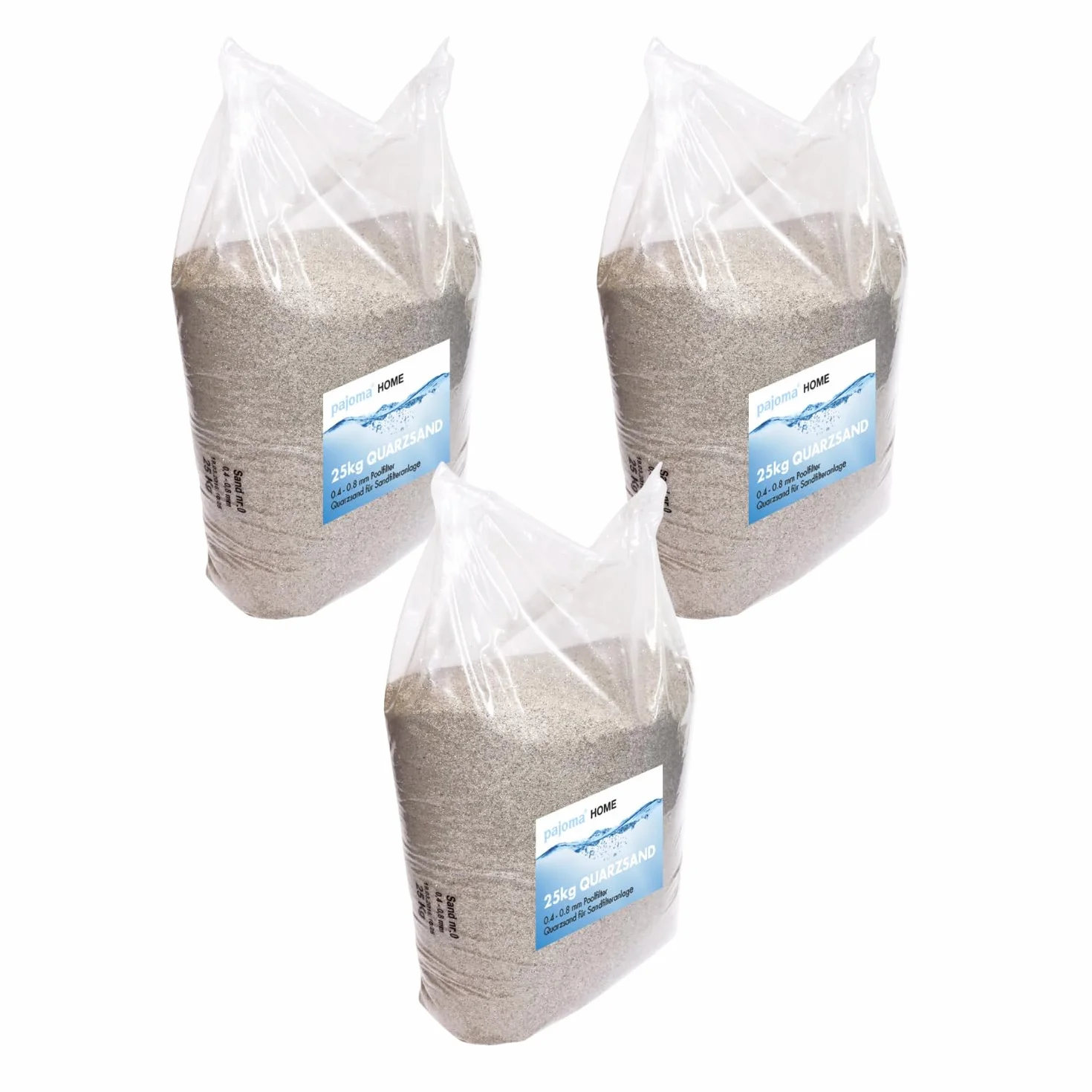 Pajoma Sable de quartz 0,4-0,8 mm 3 x 25 kg pour filtre de piscine et filtre à sable