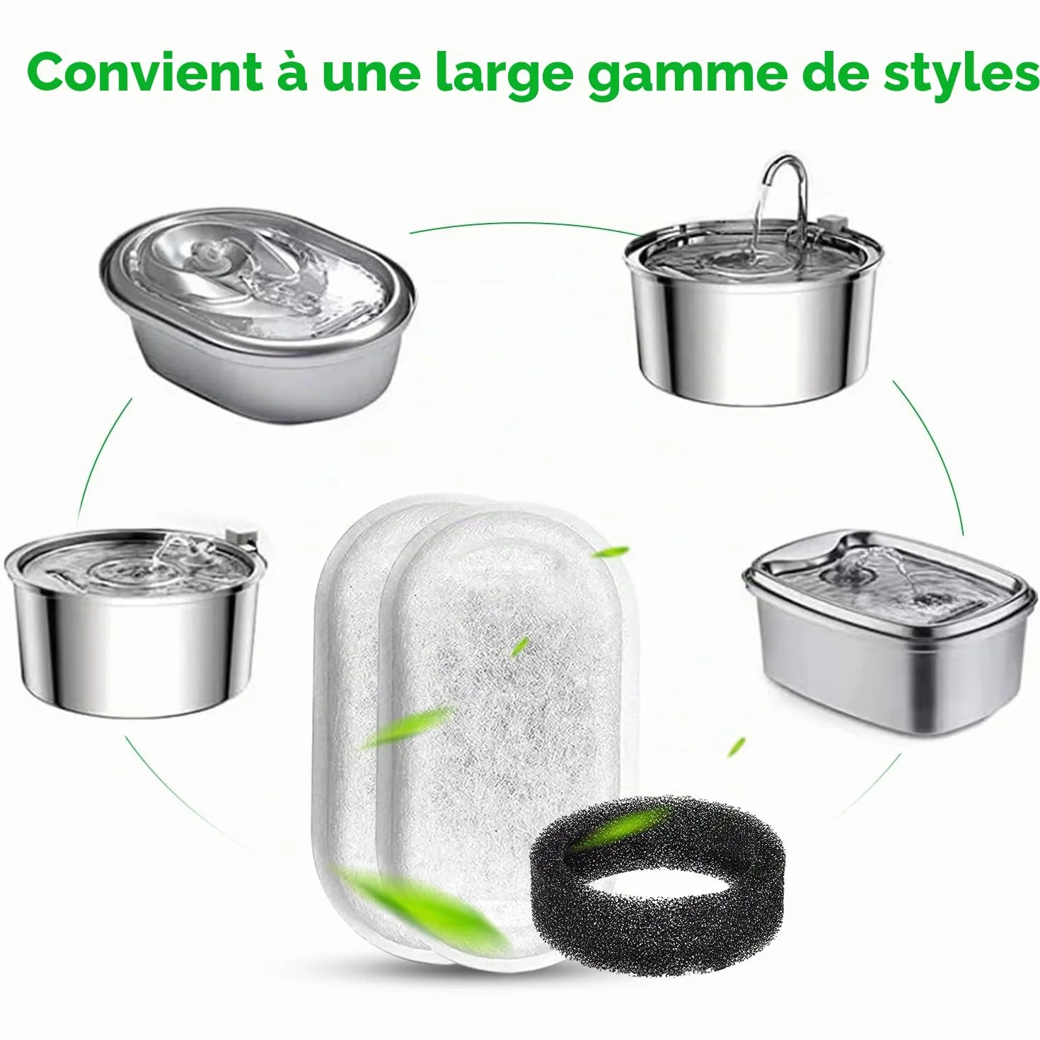 Filtre Fontaine Chat, Filtre à Charbon 10 Pièces et Éponge en Mousse 10 Pièces, Filtre de Remplacement pour Fontaine à Eau