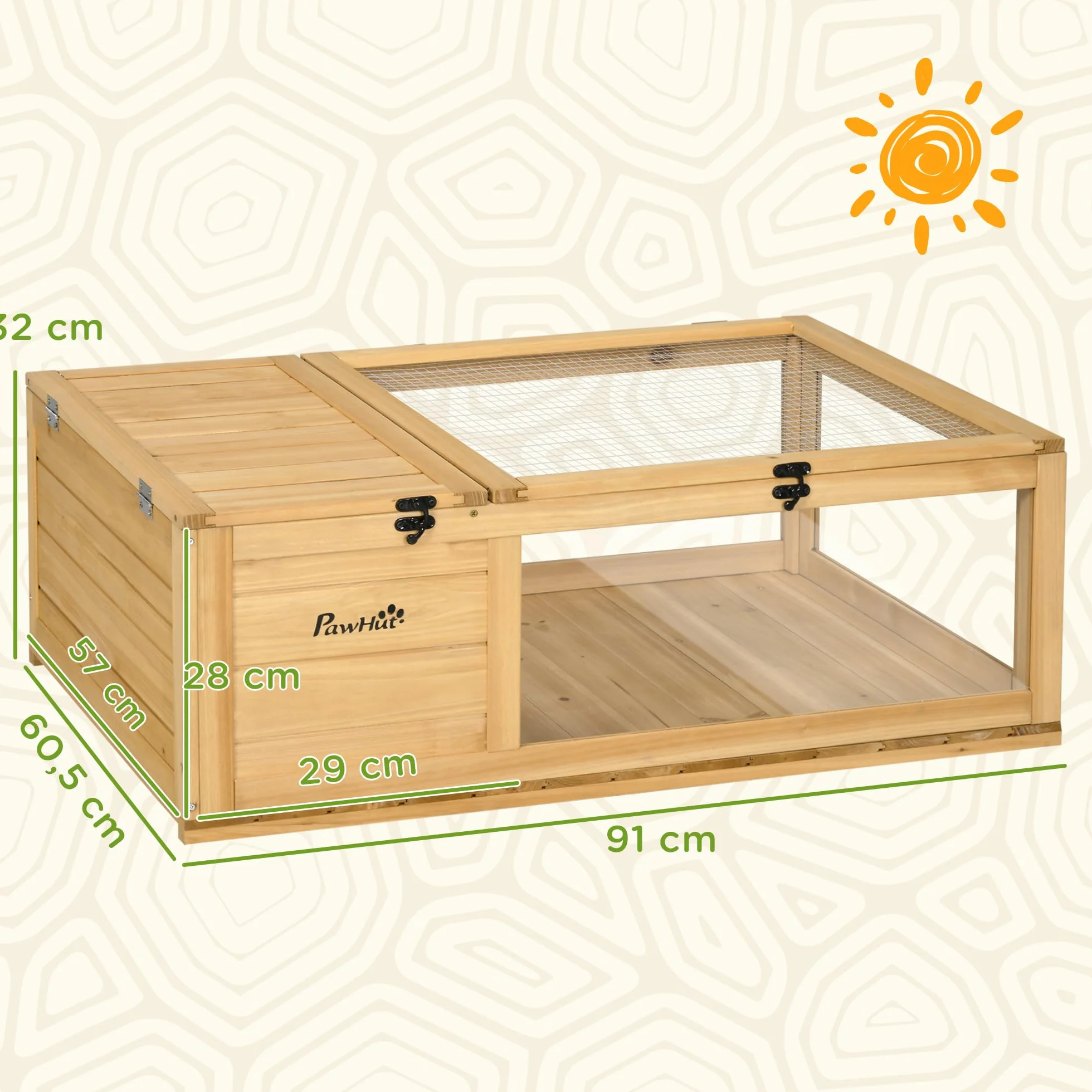 PawHut Maison pour Tortues de Terre avec Espace modulable 91x60,5x32cm Jaune Clair
