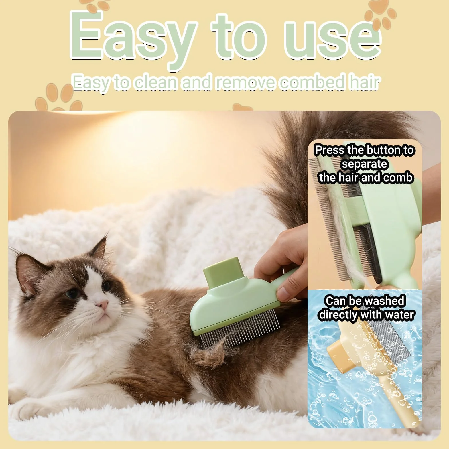 Peigne pour Chats Anti Puces avec Coupe Griffes, Brosse Anti Poils Animaux Poil Court et Long