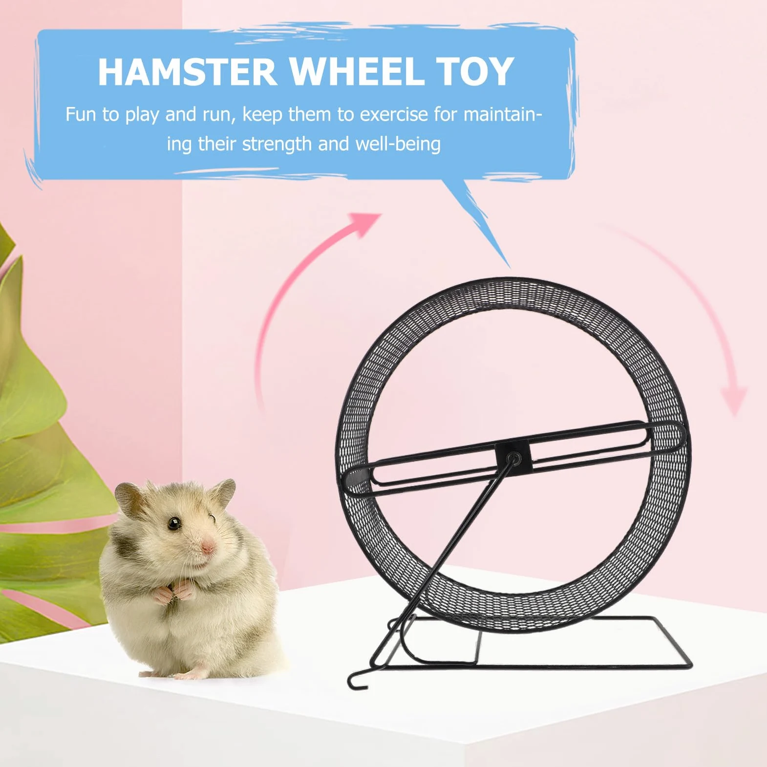 Roue Silencieuse pour Hamster en Fer, Jouet de Course Noir | Écureuil et Hérisson, Fonctionnement Silencieux, Exercice et Course Sûre, avec Support Stable