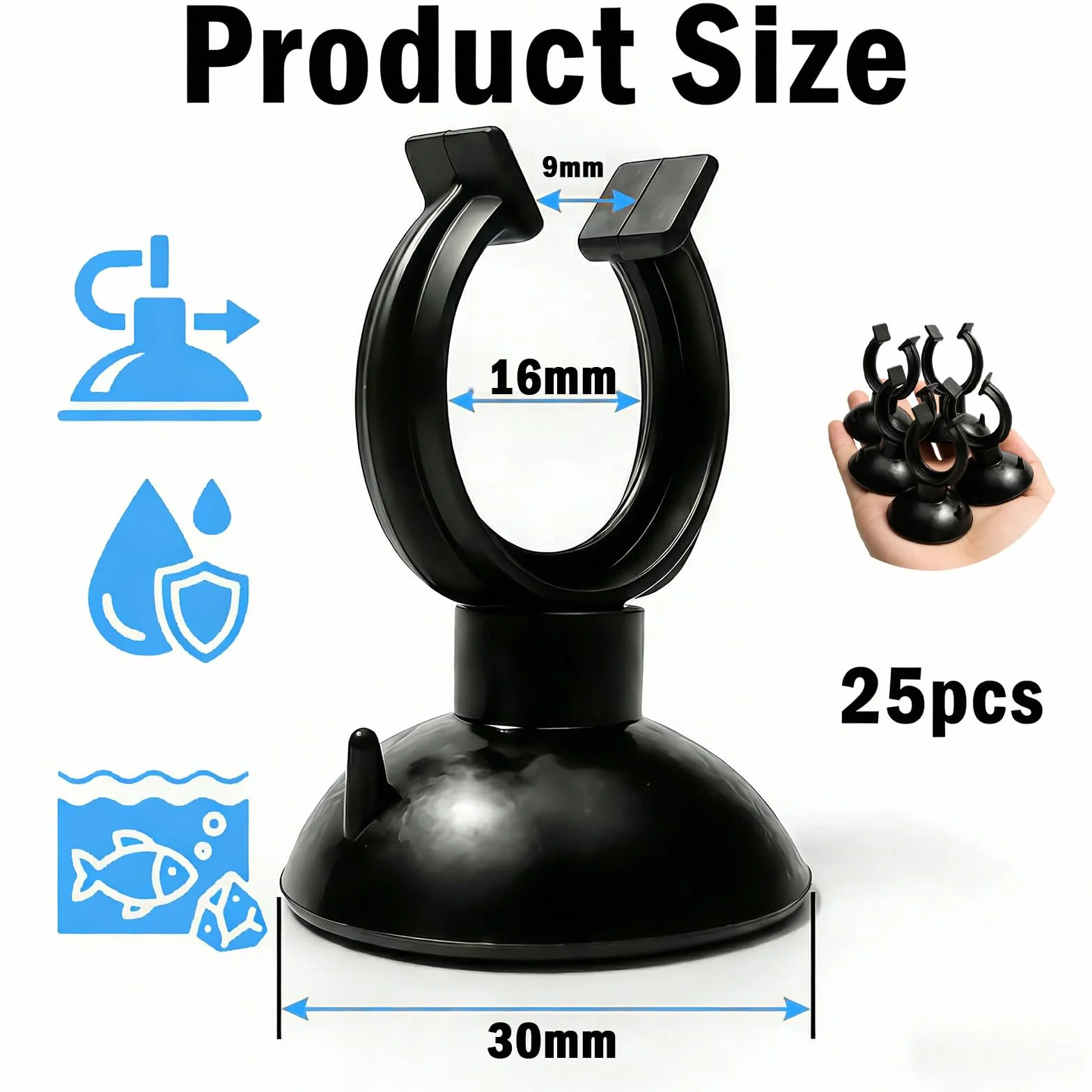 Lot de 25 Ventouses pour Chauffage d'Aquarium, Supports de Ventouse et Clips de Fixation Noirs - Accessoires Aquarium, Ventouse Aquarium, Tuyau Aquarium