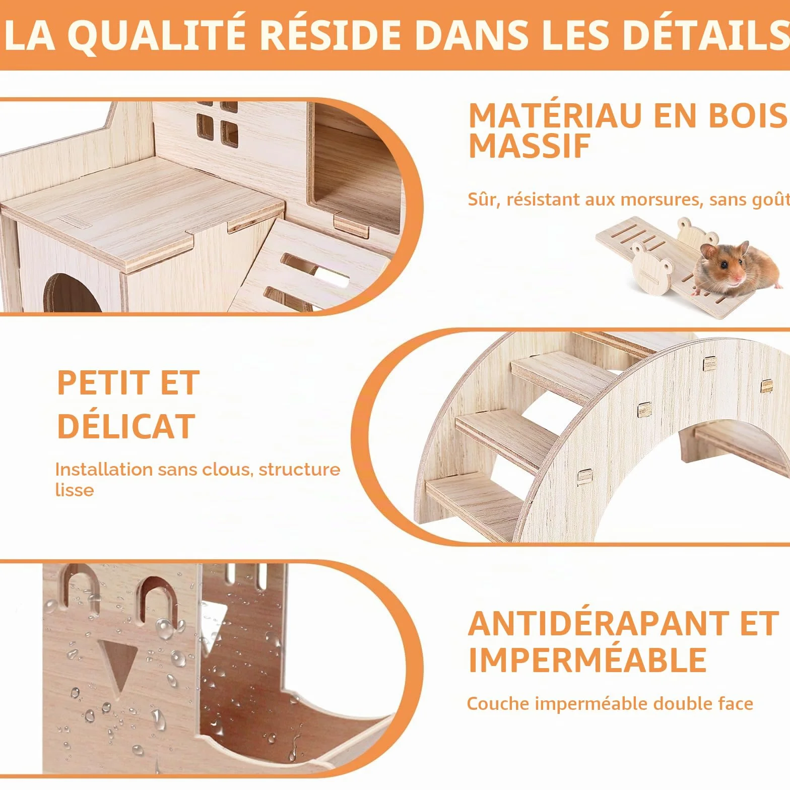 Jouets pour Hamster en Bois Lot de 8, Maison Cochon d'Inde, Jouet à Mâcher