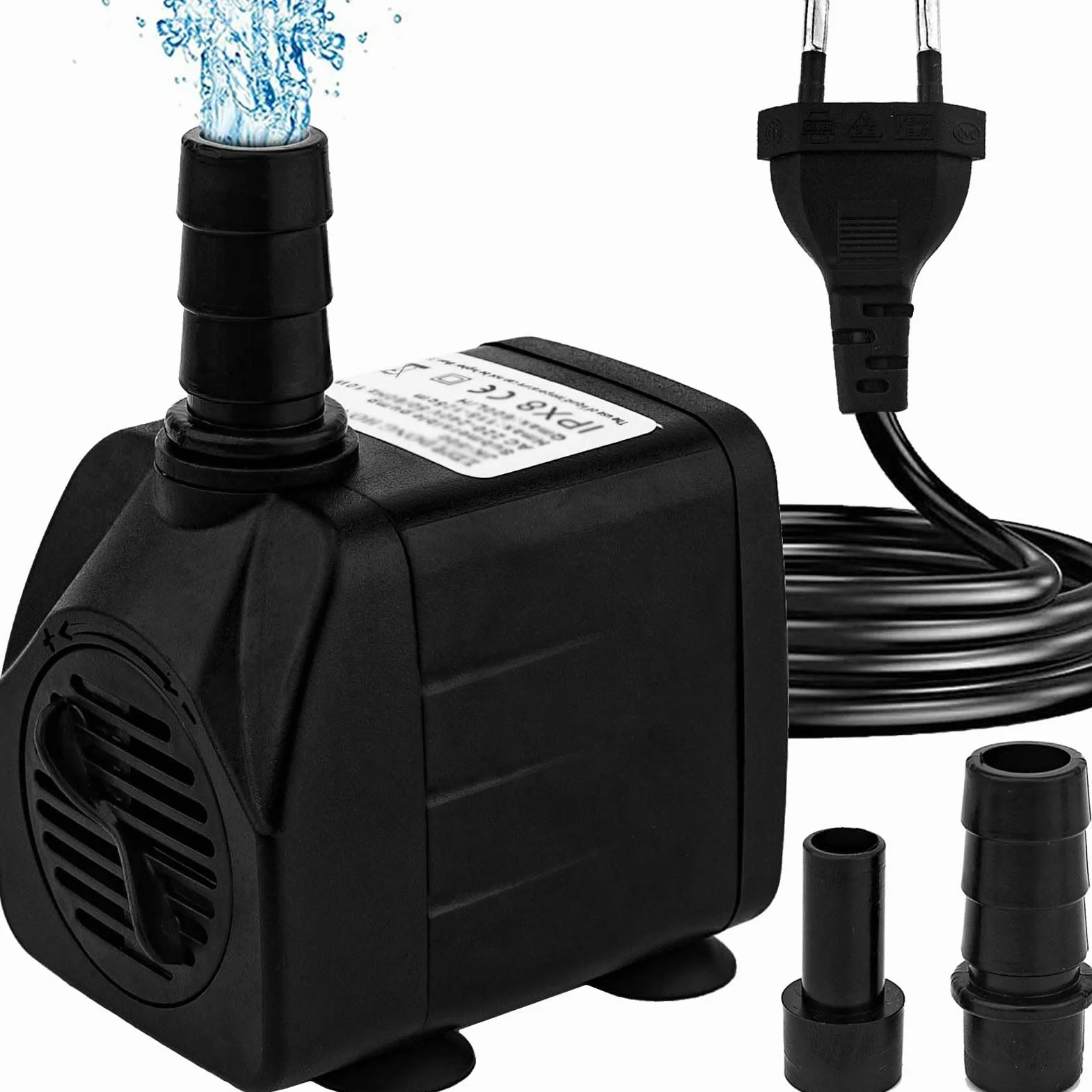 Pompe à eau d'aquarium silencieuse 600 L/H 10 W avec câble 1,5 m 2 buses pour aquarium bassin fontaine