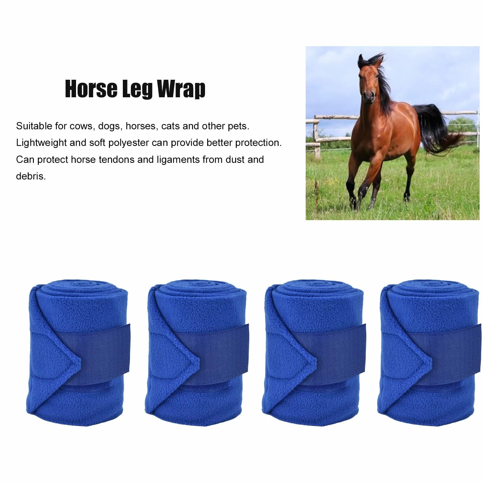 Lot de 4 Bandes de Protection pour Pattes de Cheval, Bandages pour Jambes et Queue, Polo, Attaches