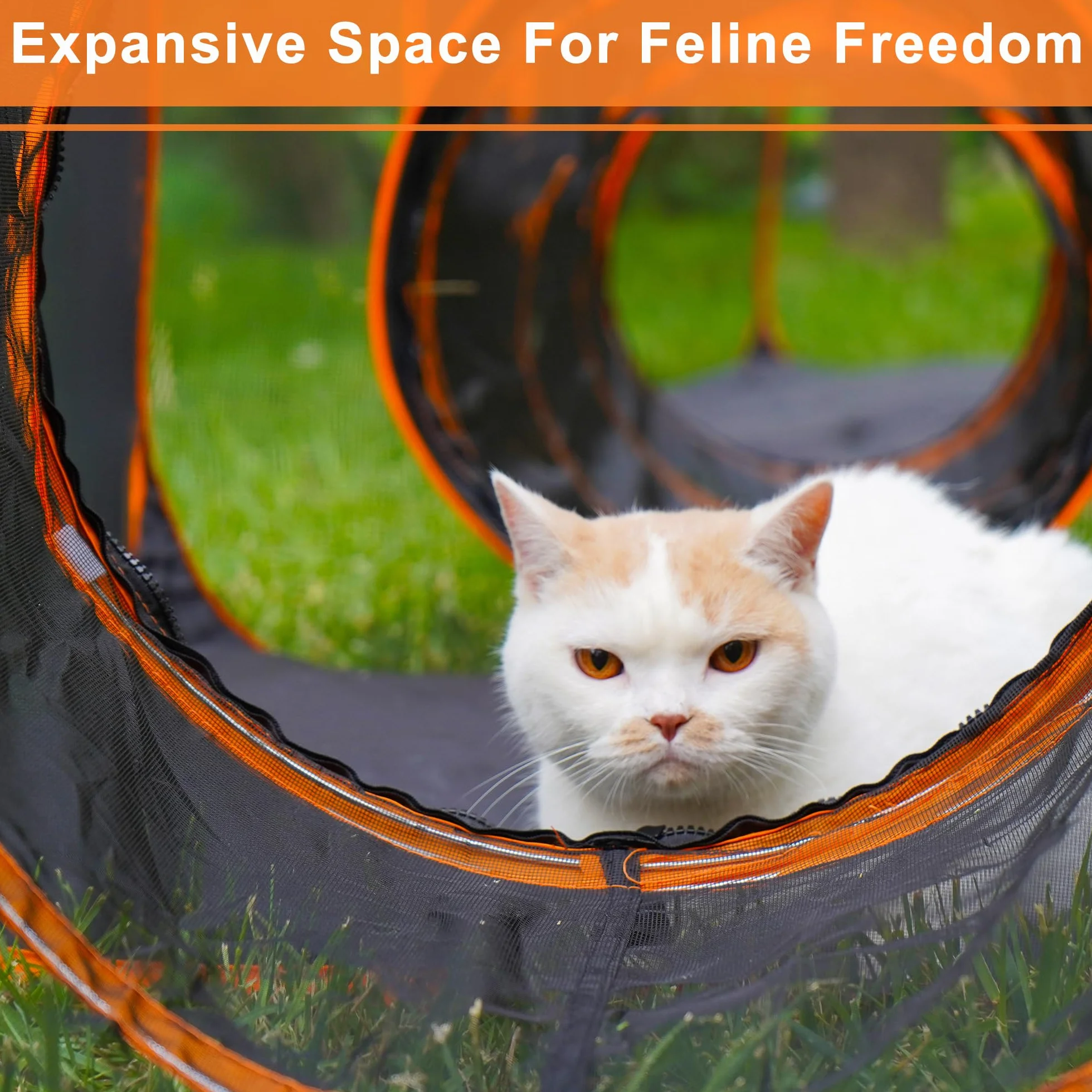 Parc d'extérieur pliable pour chat en maille avec tunnels 7 en 1