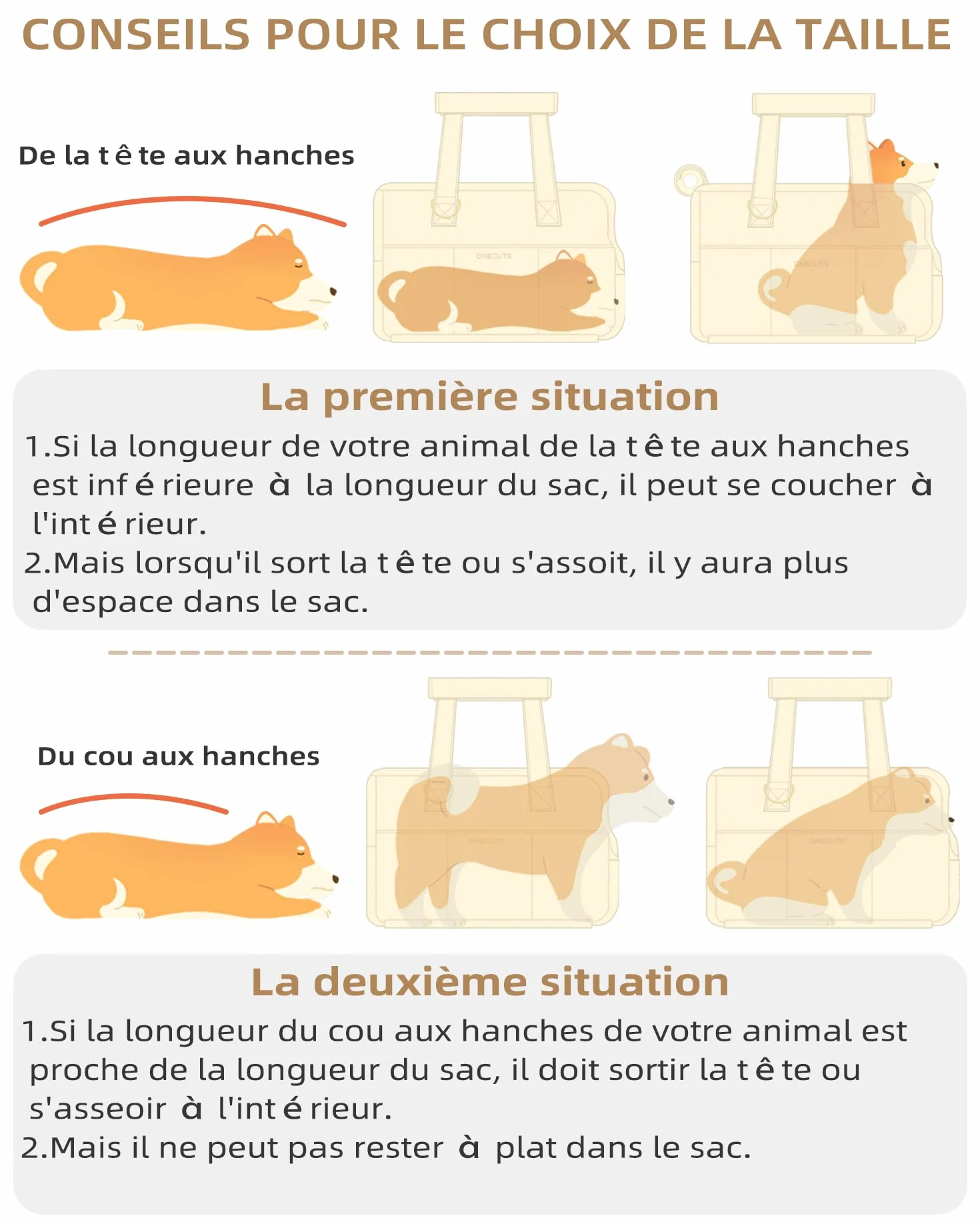 ONECUTE Sac de Transport pour Chat Chien Respirant Pliable Voyage jusqu'à 3 kg Beige