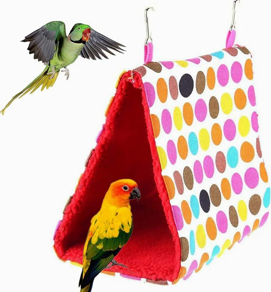 Nid Oiseau Cage Oiseau Perroquet Hamac Triangle Maison d'oiseau nid d'oiseau Tente abri Lieu de Repos Colibri matériel de Nidification Oiseau Suspendu Grotte Peluche Chaud Hangar Cage lit de Couchage