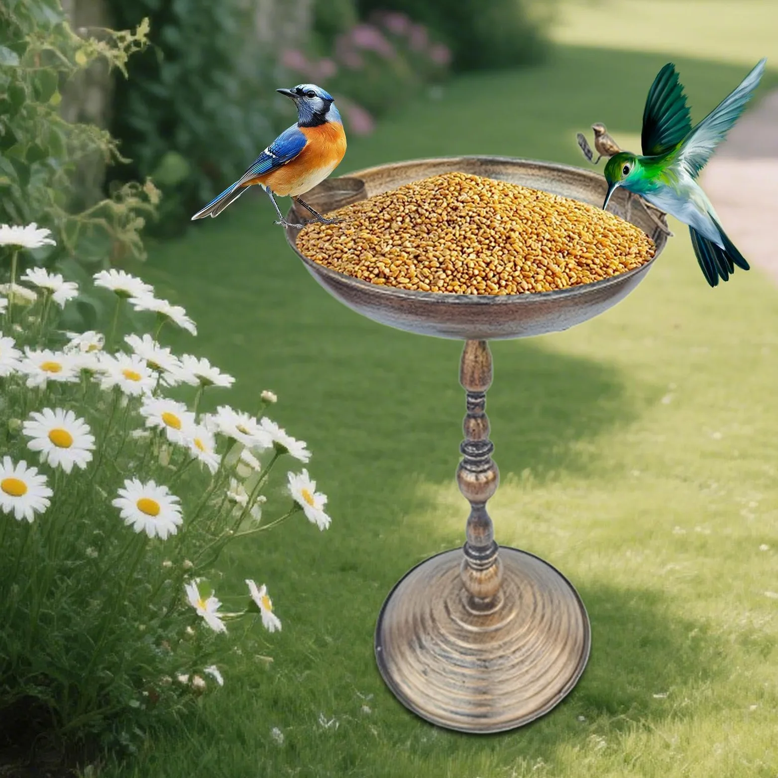 Bain d'oiseaux Extérieur | Fontaine À Oiseaux sur Pied pour Jardin - Bassin en Fer Forgé avec Plateau De Nourriture, Décoration pour Terrasse, Jardin, Balcon Et Cour