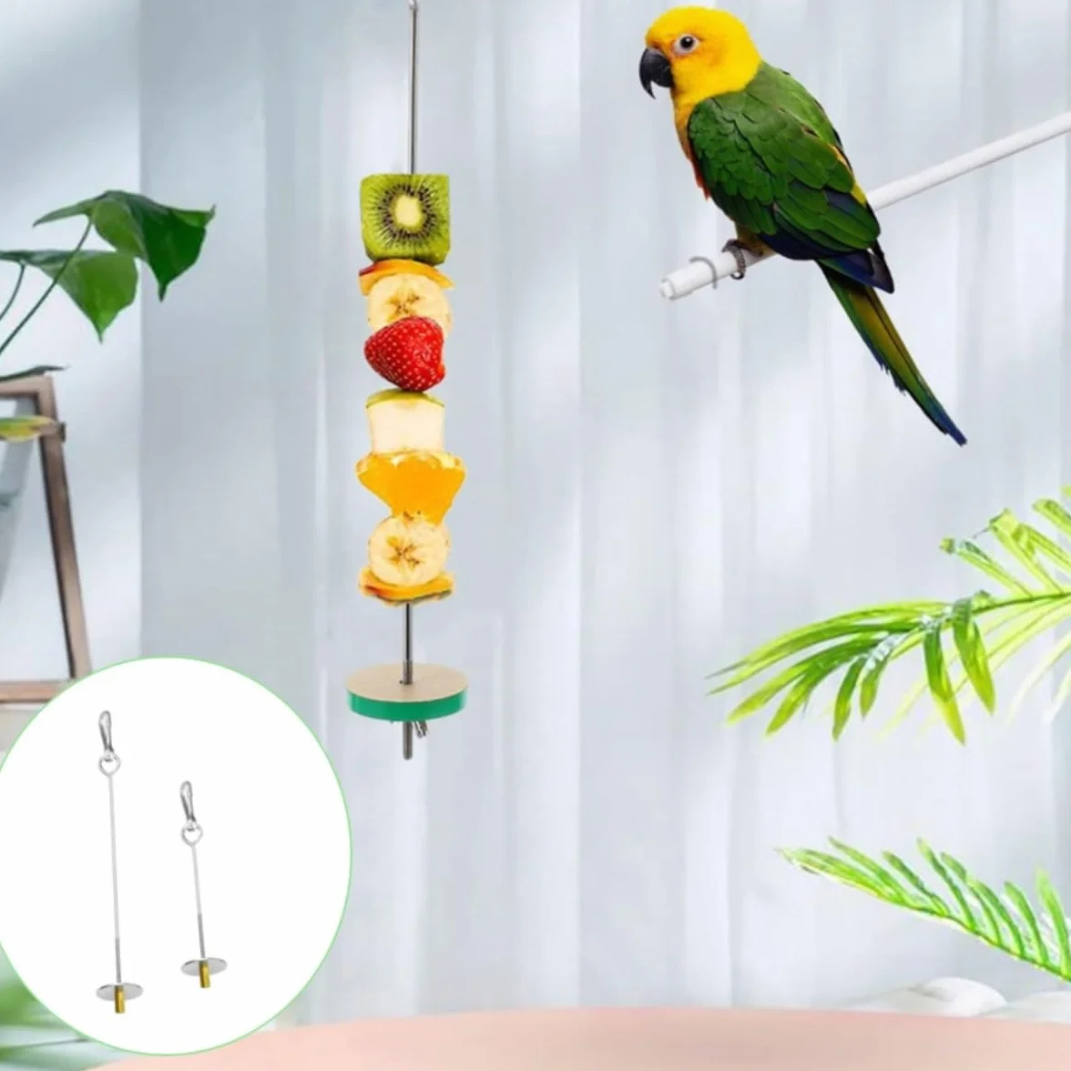 Mangeoire pour Perroquets en Acier Inoxydable 17cm 22cm Porte-Fruits et Légumes Suspendu pour Cage Oiseaux Jouet Perruche