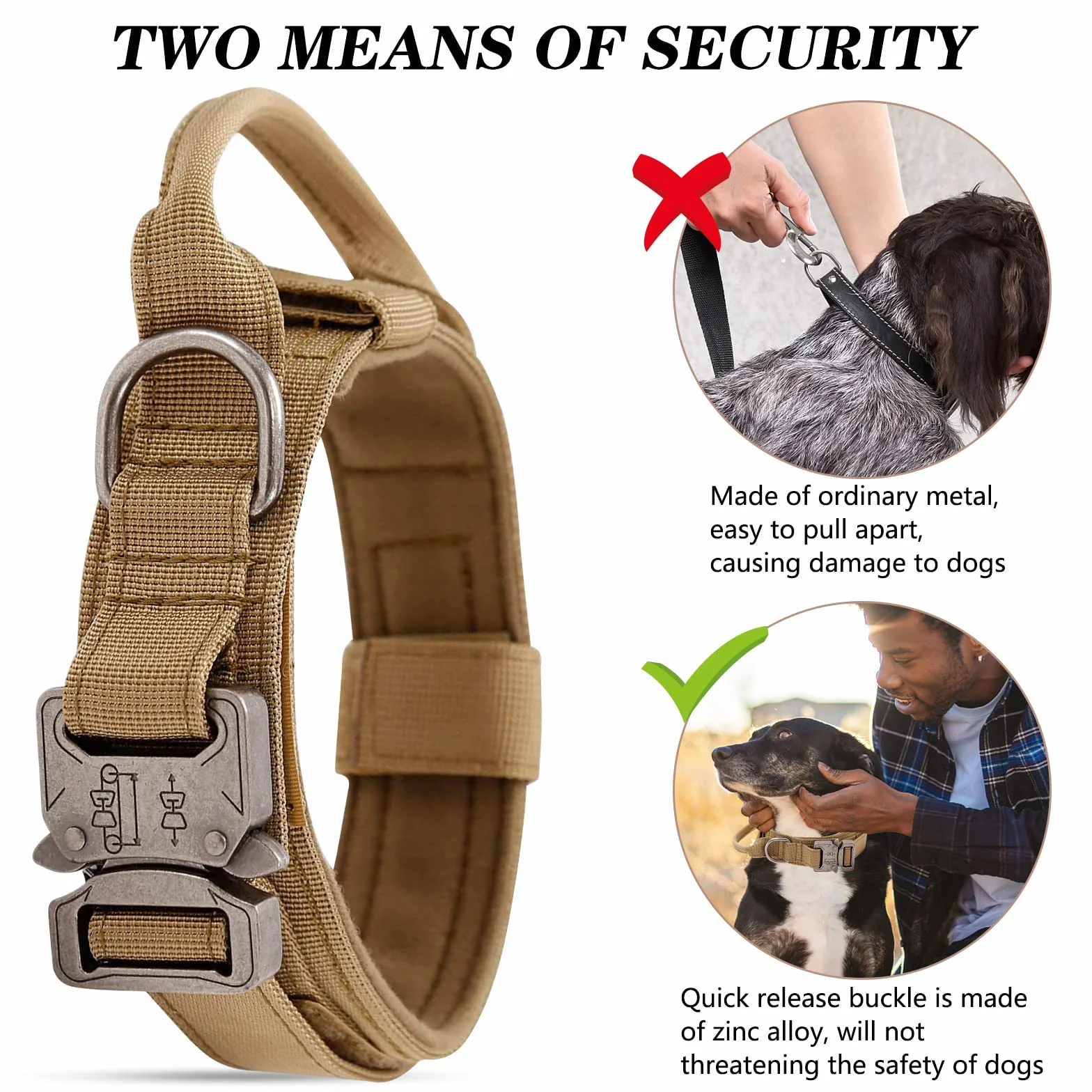 Collier de Chien Tactique Militaire en Nylon Réglable avec Poignée de Commande et Boucle Métal