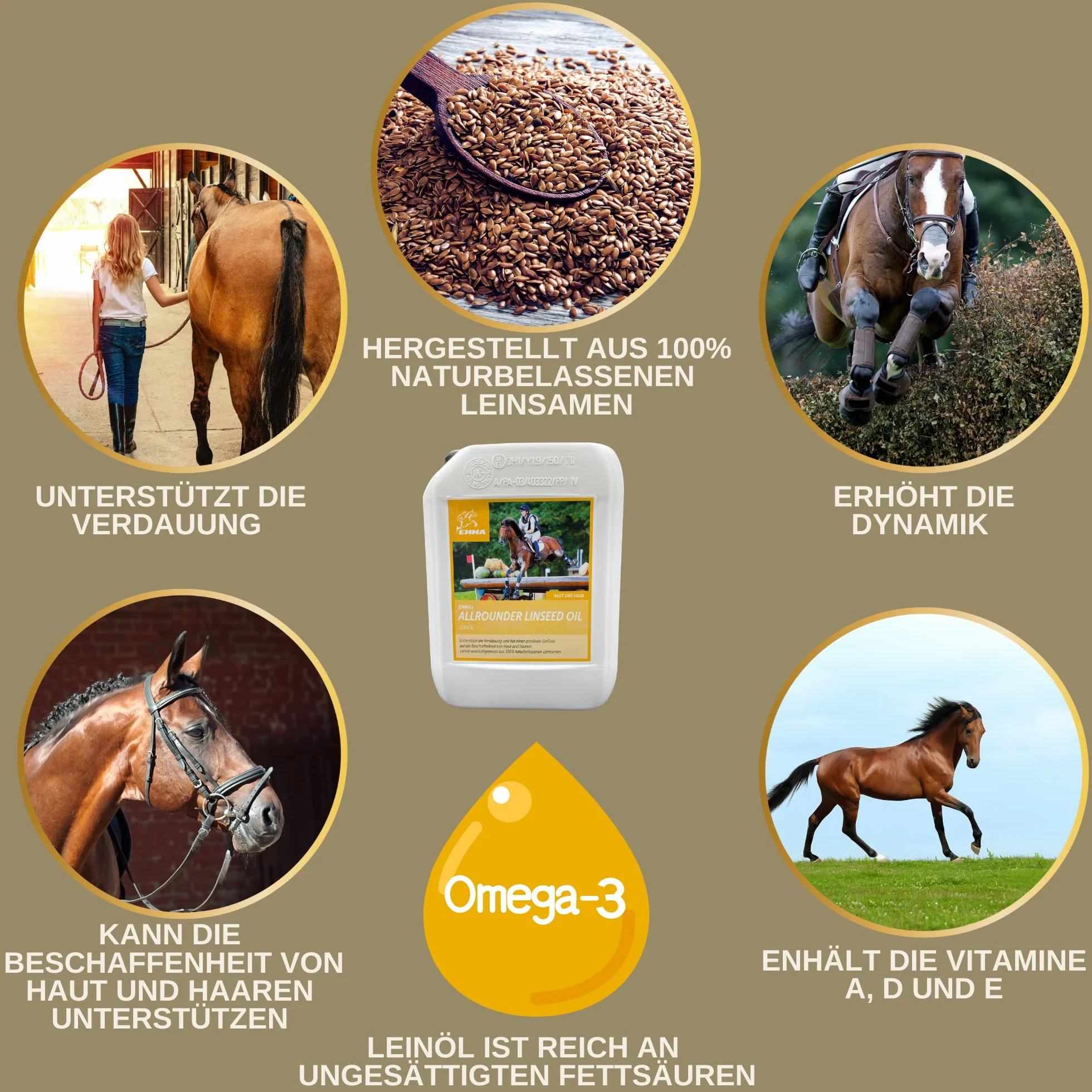 Huile de Lin pour Chevaux Chiens Chats 2,5L Pressée à Froid 100% Oméga 3 Acides Gras