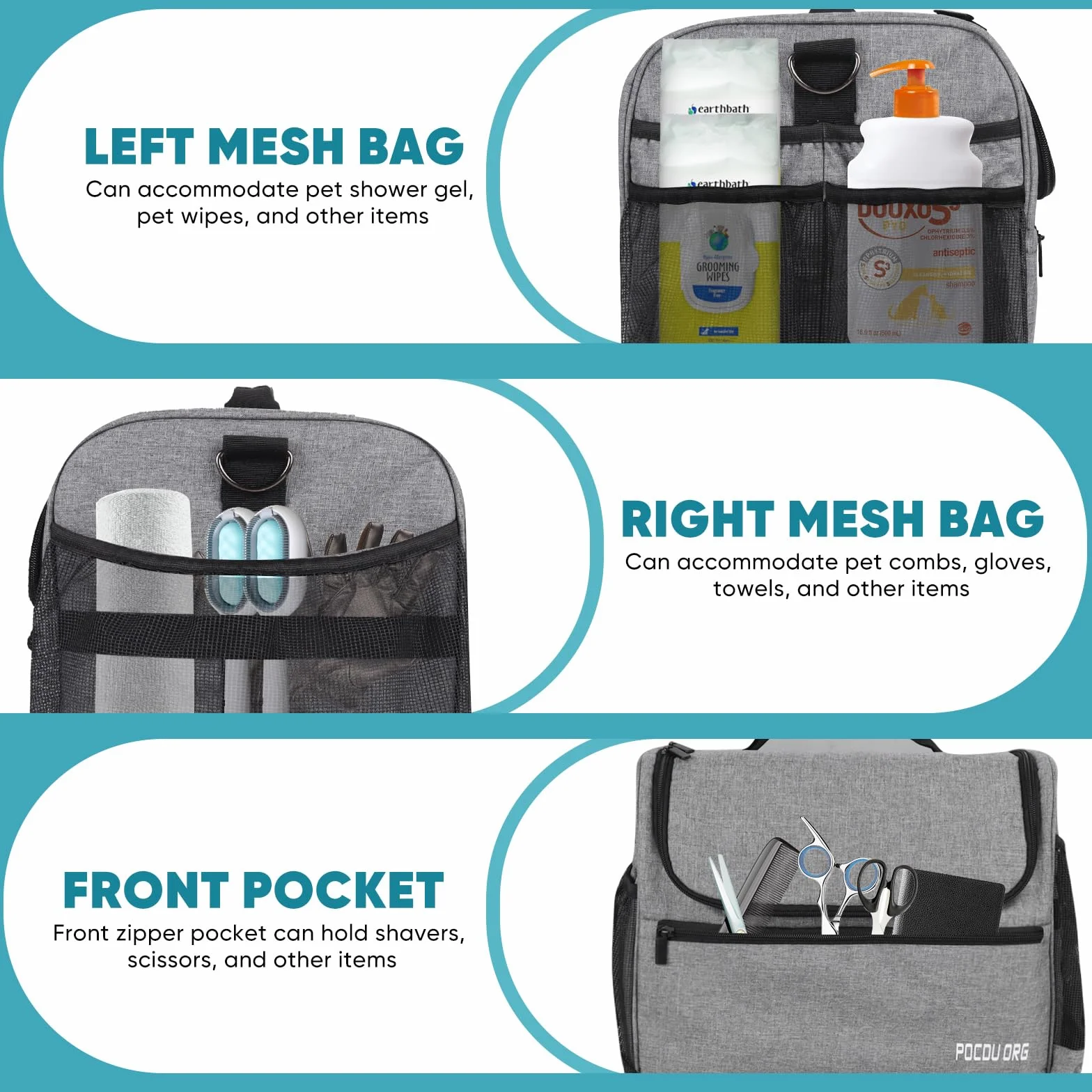 Sac de Transport pour Fournitures de toilettage pour Animaux de Compagnie – Compatible avec l'aspirateur de toilettage Oneisall/Neabot, Grande capacité – Sac Uniquement (Gris)