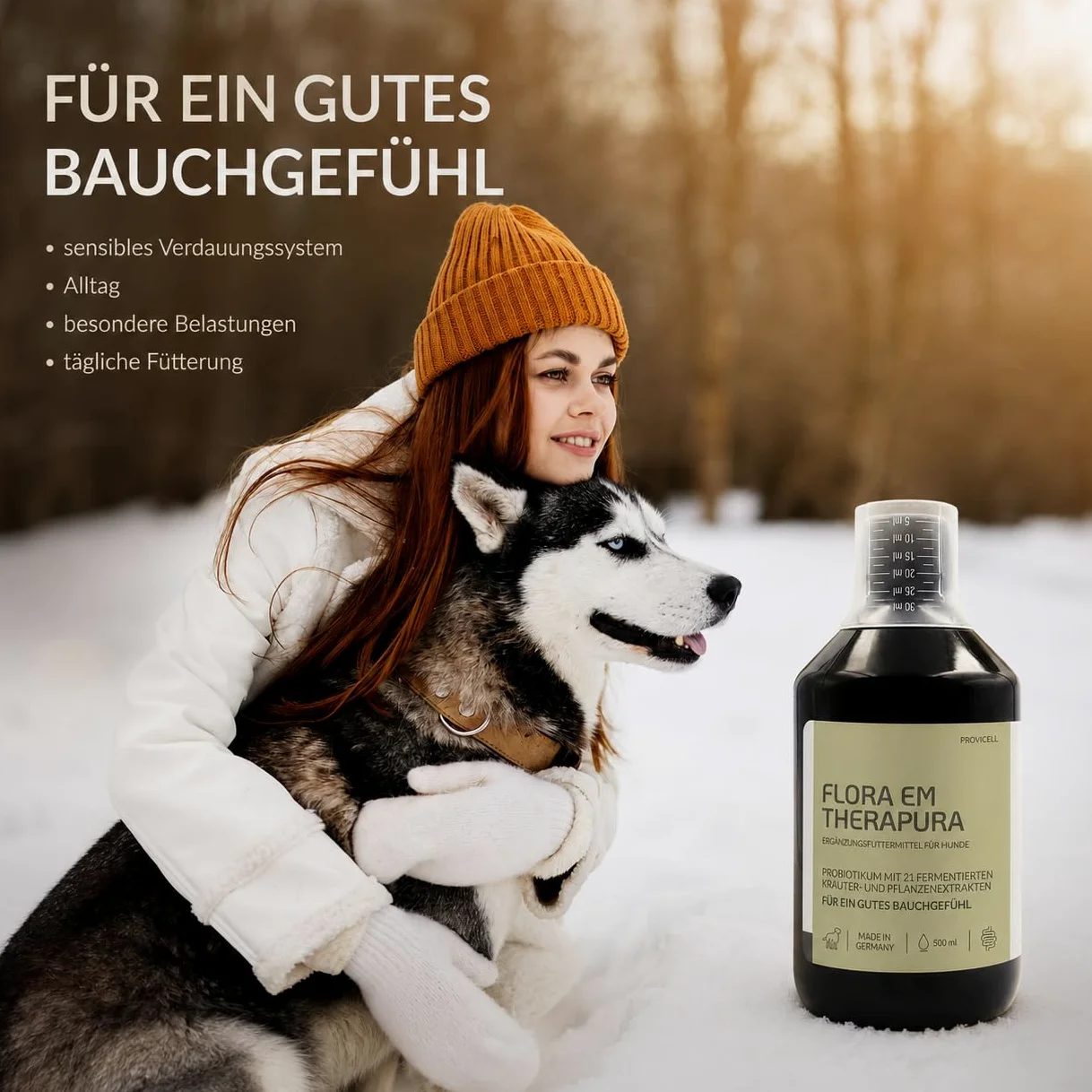 Flora EM Therapura Probiotique pour chien 500 ml liquide – Structure de la flore intestinale avec 21 herbes fermentées, micro-organismes et extraits de plantes – Digestion naturelle du chien