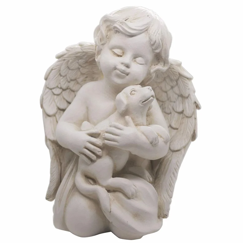 Statue d'ange avec chien commémorative 17,8 cm