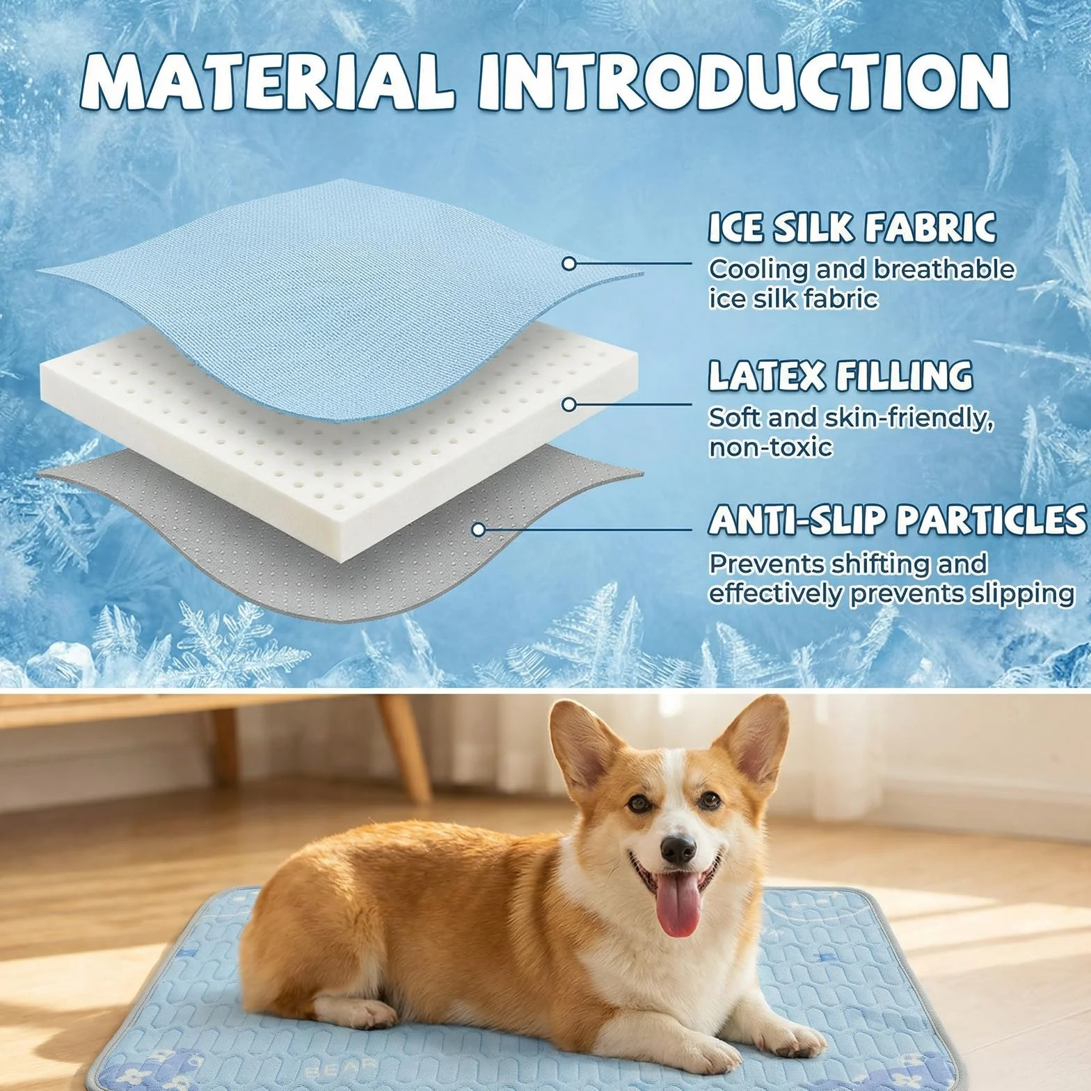 Ninonly Tapis Rafraîchissant pour Chien 50x70cm Latex Antidérapant Bleu