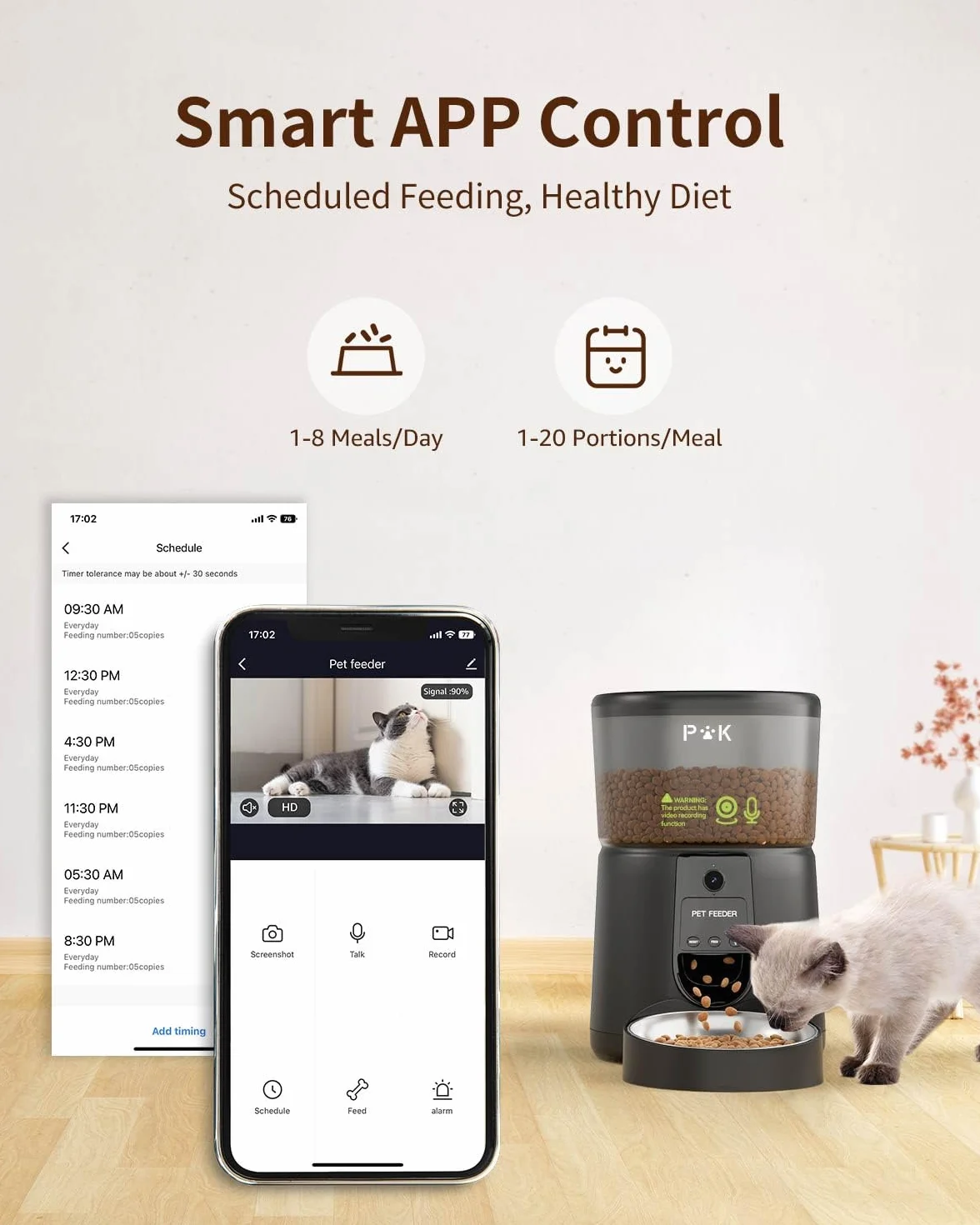 Puppy Kitty Automatyczny Dozownik Karmy dla Kota z Kamerą 1080P WiFi APP Nocne Widzenie Stal Nierdzewna 1-8 Posiłków