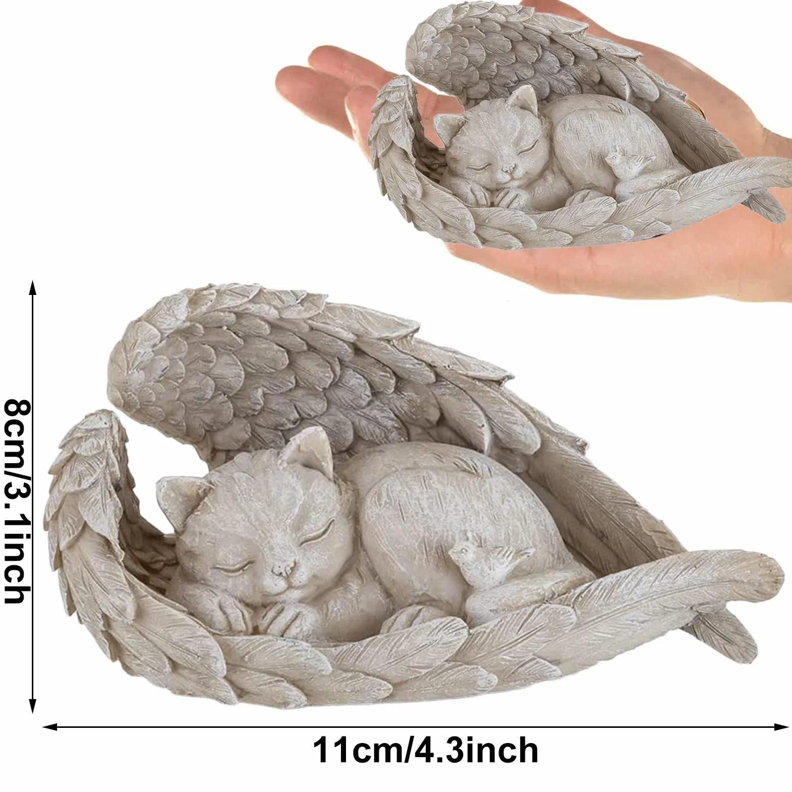 Statue Pierre Commémorative pour Animaux de Compagnie, Tombe en Forme d'Ange, Décoration Jardin pour Chien Chat, Résine (Chat Ange)