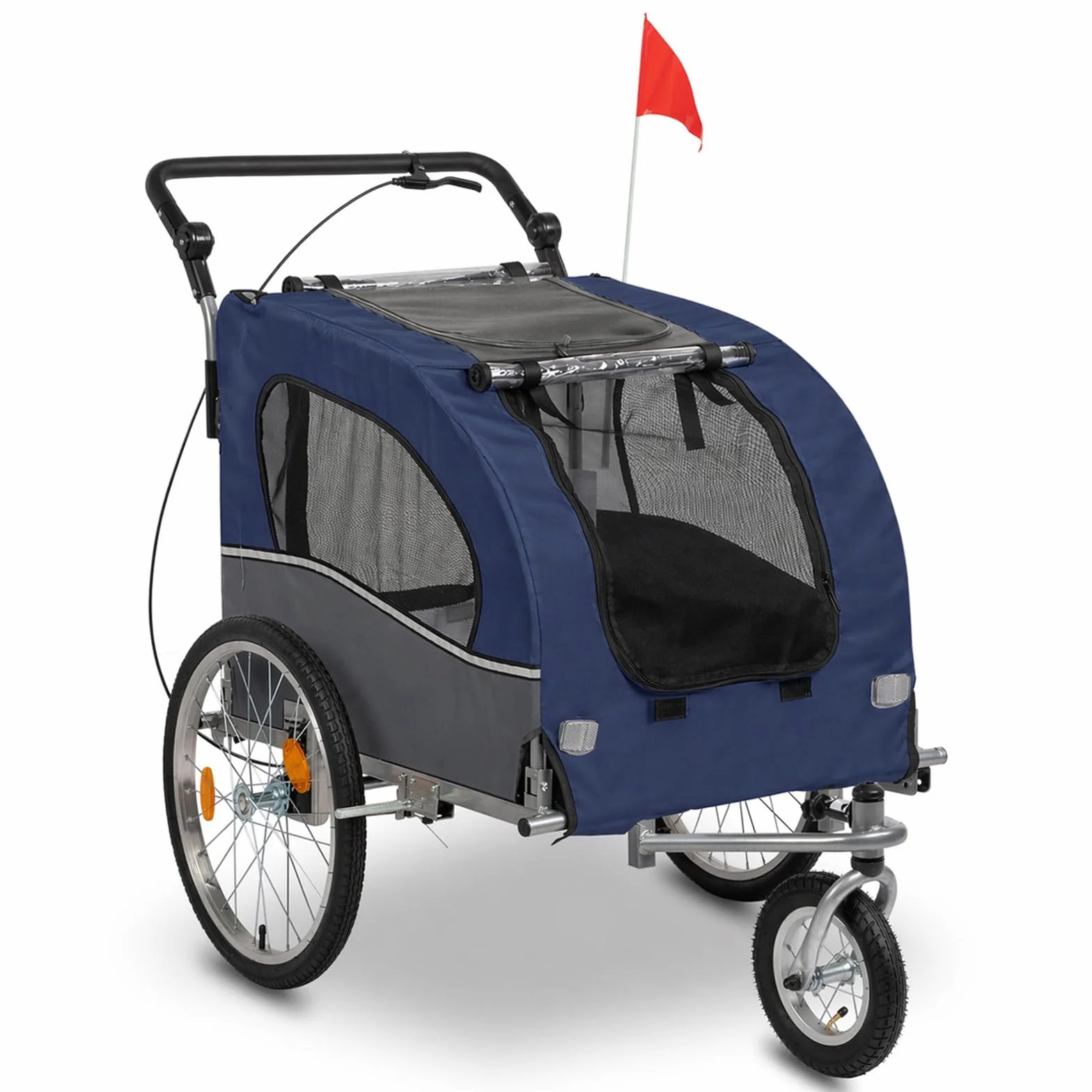 Bonnlo Remorque de Vélo pour Animaux 2-en-1, Poussette pour Chien Tout Terrain, Cadre en Acier, Charge 50kg, 155 x 82 x 106 cm