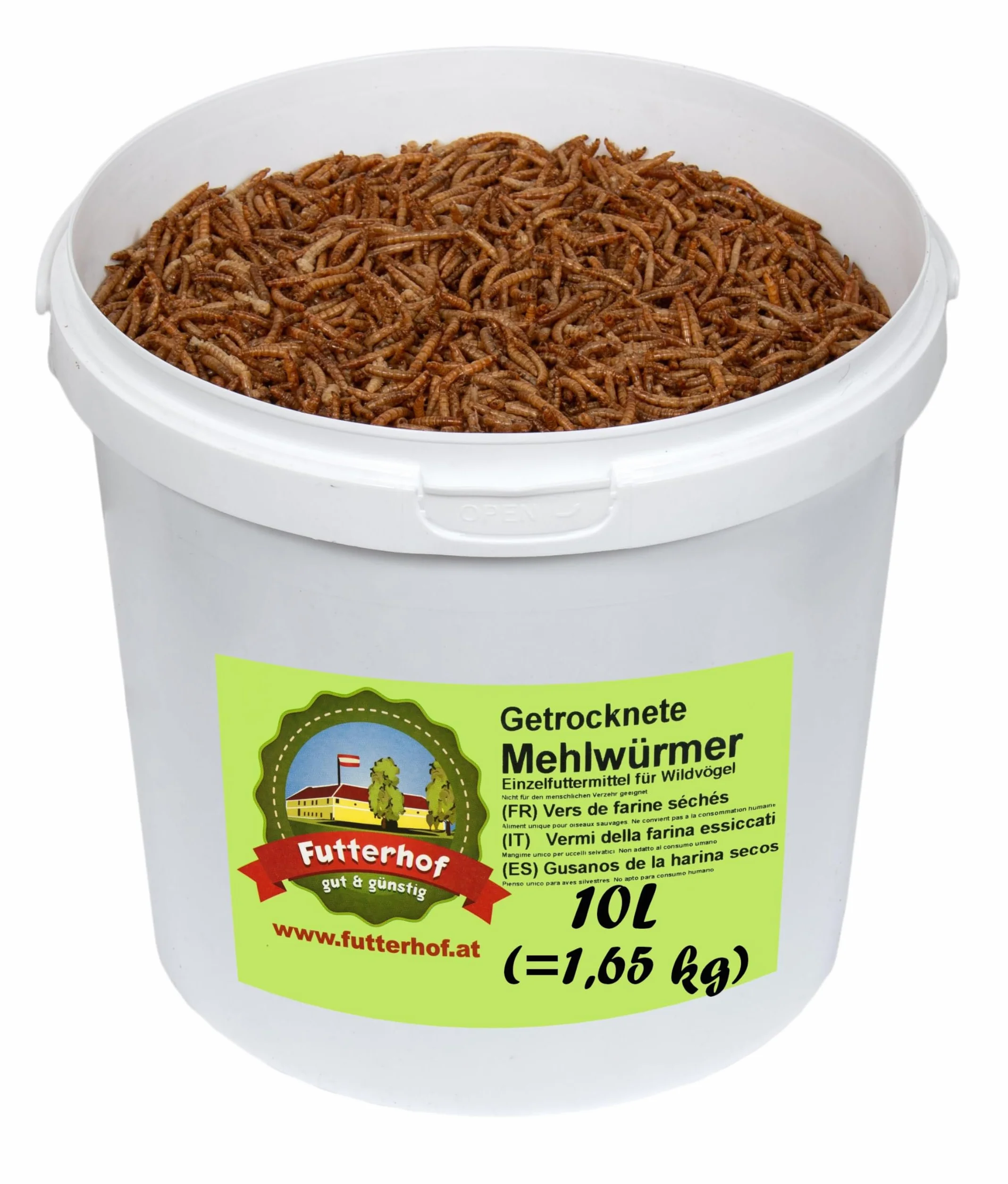Futterhof vers de Farine Séchés Seau 10 L (1,65 kg) Premium Qualité