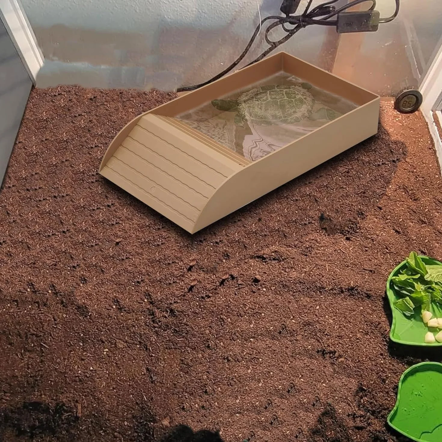 Abreuvoir Tortue Terrestre Bac à Eau avec Rampe Accessoire Aquarium Reptile