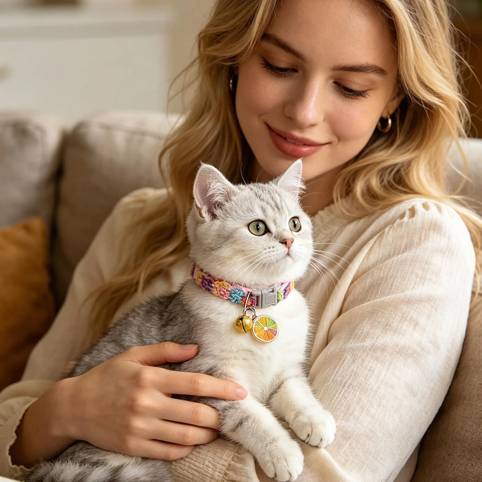 Kit Collier Chat 3 Pièces, Broderie Florale Collier Chaton avec Pendentif et Clochette, Réglable pour Chatons et Petits Chien, Durable