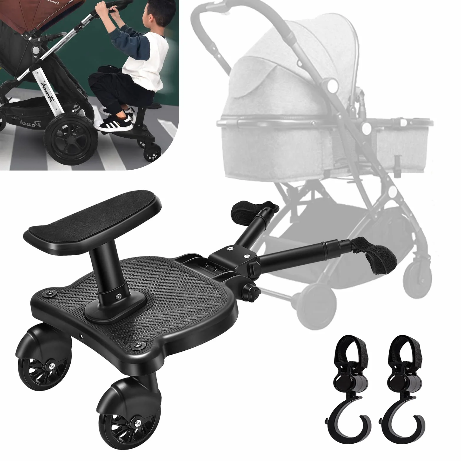 Vihir Planche À Roulettes Pour Bébé À Suspension Intégrale, Adaptée À Poussettes, Charge Max 25 kg