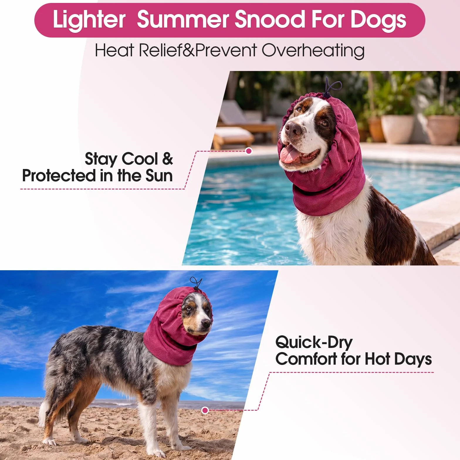 Cache Oreille Chien Snood Ete Empêche Gratter Points Suture Maintient Pansements Oreille Rouge rosé M