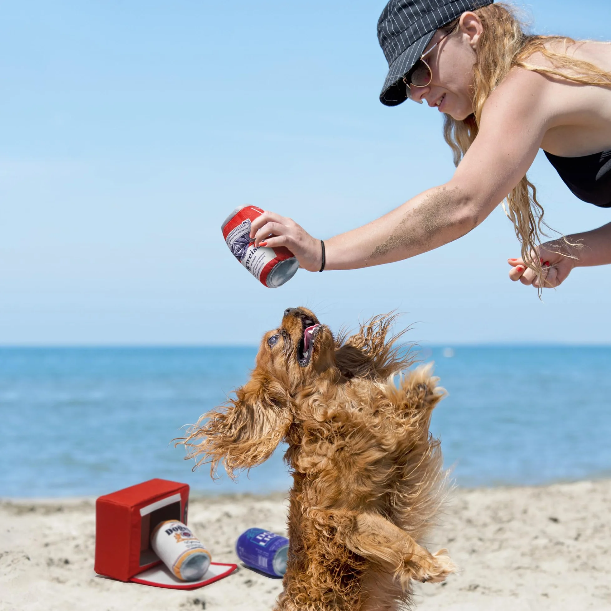 Nocciola Lot de 3 Jouets Amusants en Forme de Bière avec Mini-frigo, Jeu Cache-Cache pour Chiens