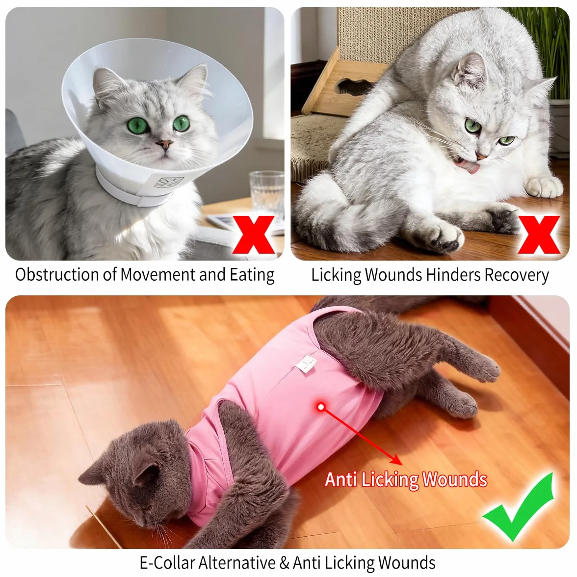 Combinaison de Récupération pour Chat Anti Léchage Bouton, Body Post Opératoire, Protection Post-Chirurgie