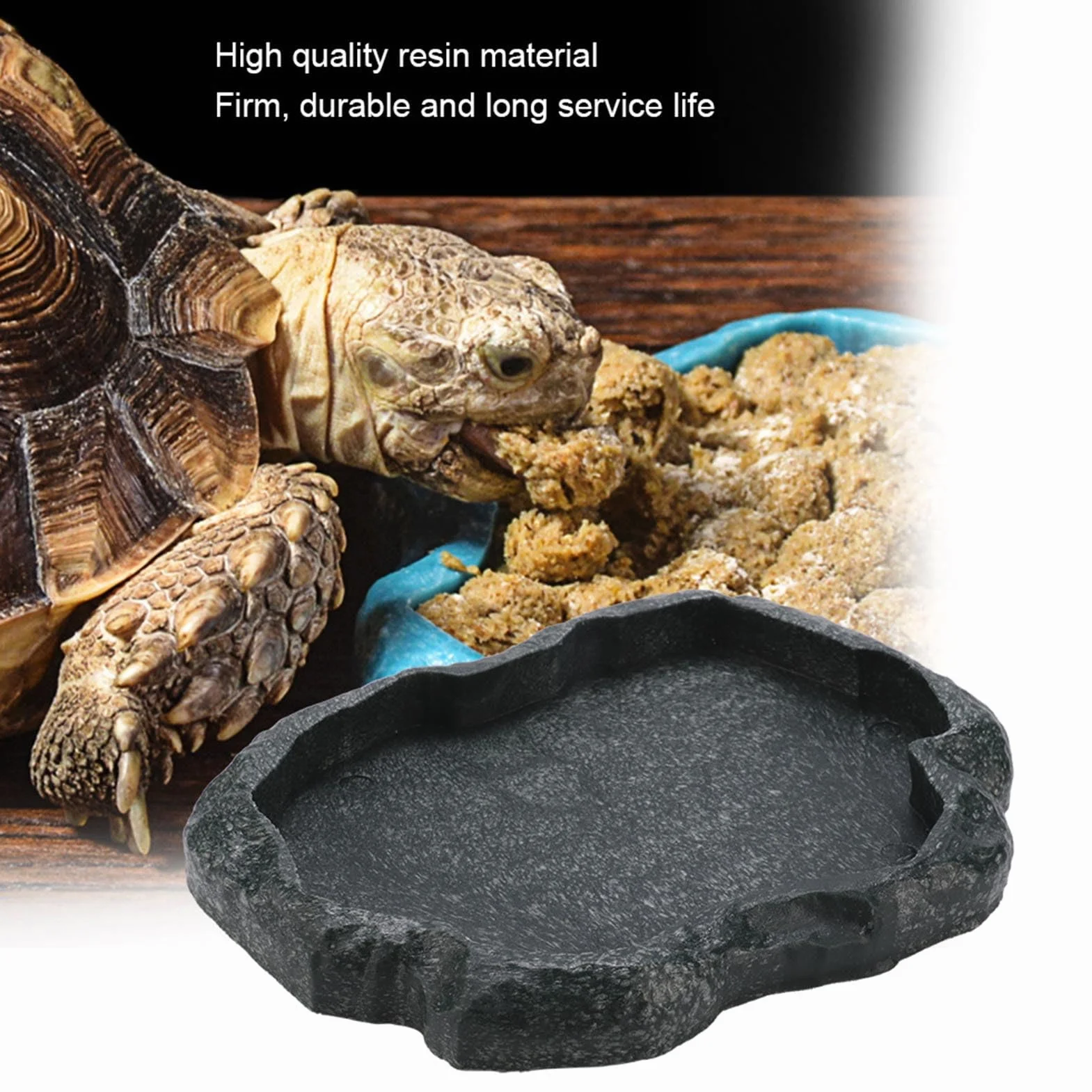 Bol d'alimentation pour Reptiles en Forme de Roche, Résine ABS Double Usage, Vert Foncé Taille M