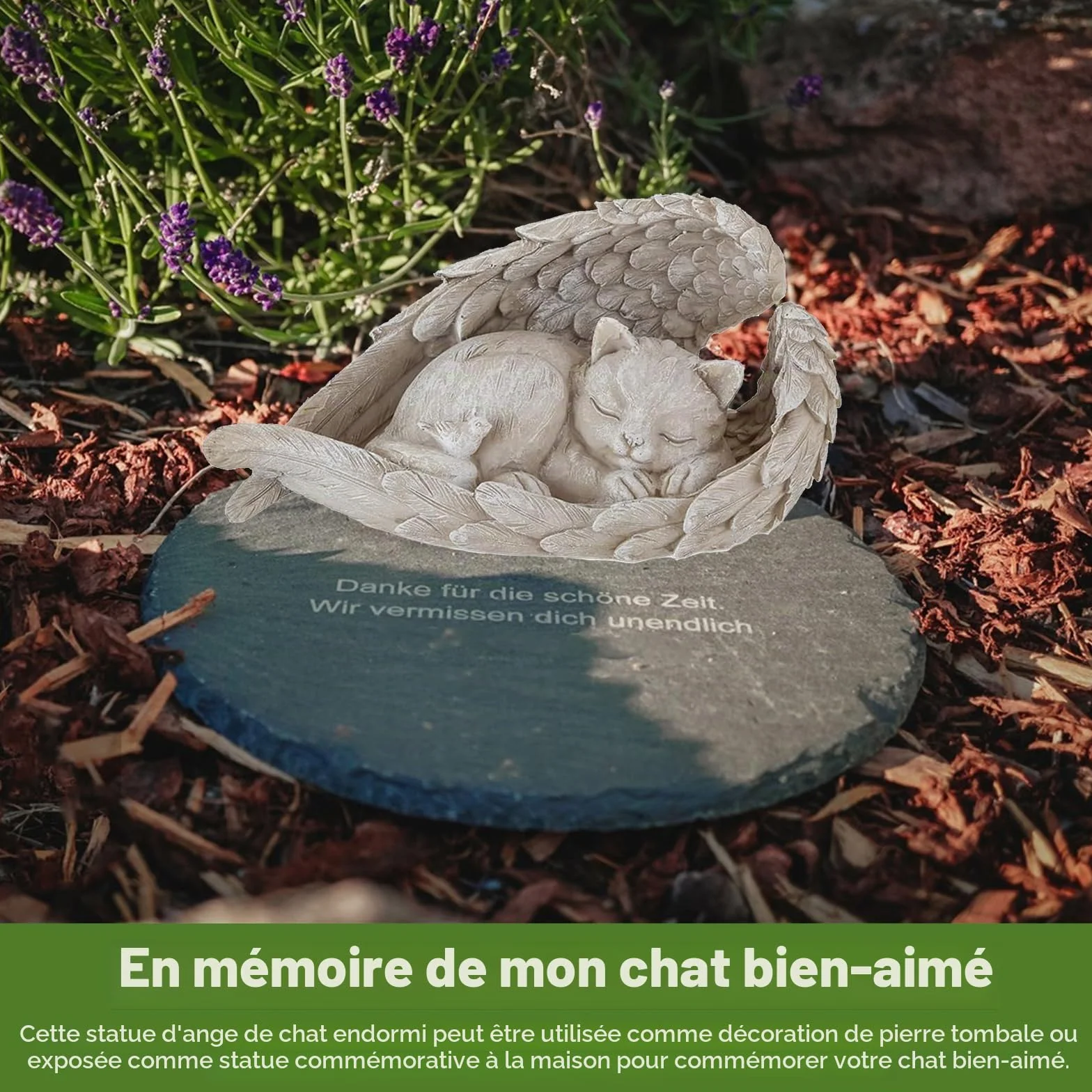 Statue Pierre Commémorative pour Animaux 11x8.5 cm Résine Décoration Jardin Extérieur pour Honorer Animal Chéri (Chat)