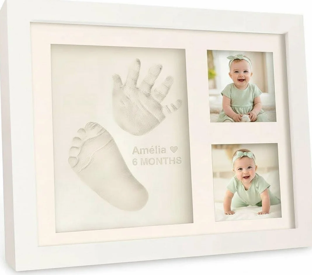 Kit Empreinte Bébé avec Cadre Bois – Empreinte Main et Pied Bébé Argile – Cadeau Baby Shower Naissance