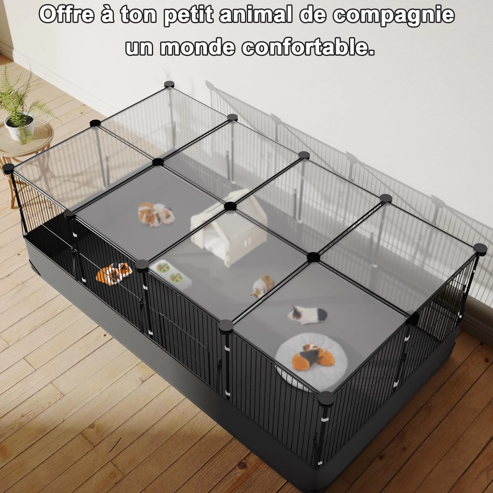 Aystkniet Cage pour Lapins et cochons d'Inde avec Couvercle et revêtement de Sol imperméable - 122CM x 60CM x 40CM Cage pour Petits Animaux avec Triple mesures de sécurité et Crochets en Un clic