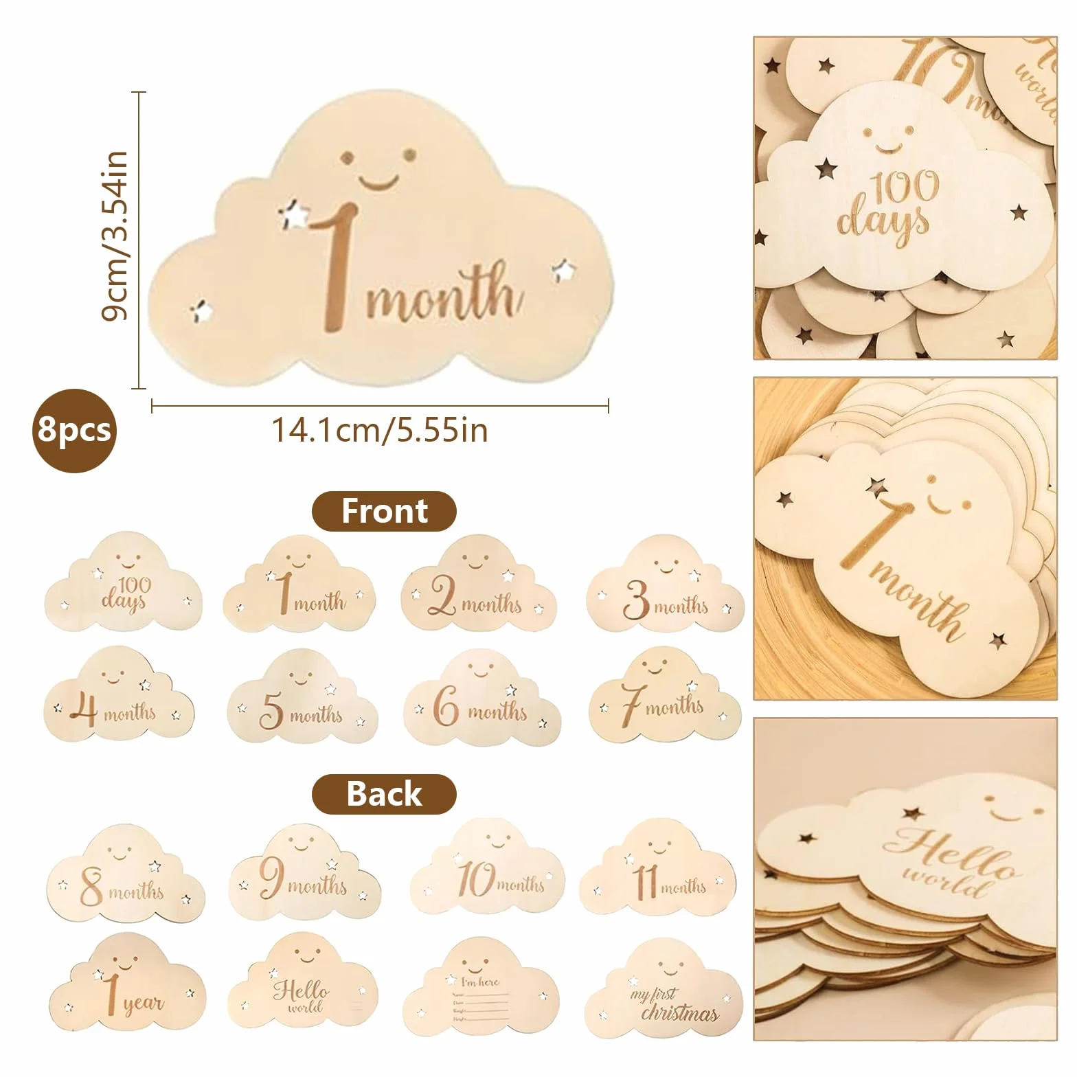 Milestone Cards Bébé en Bois Personnalisée Cartes d'Étapes 8 Pièces Cadeau Naissance