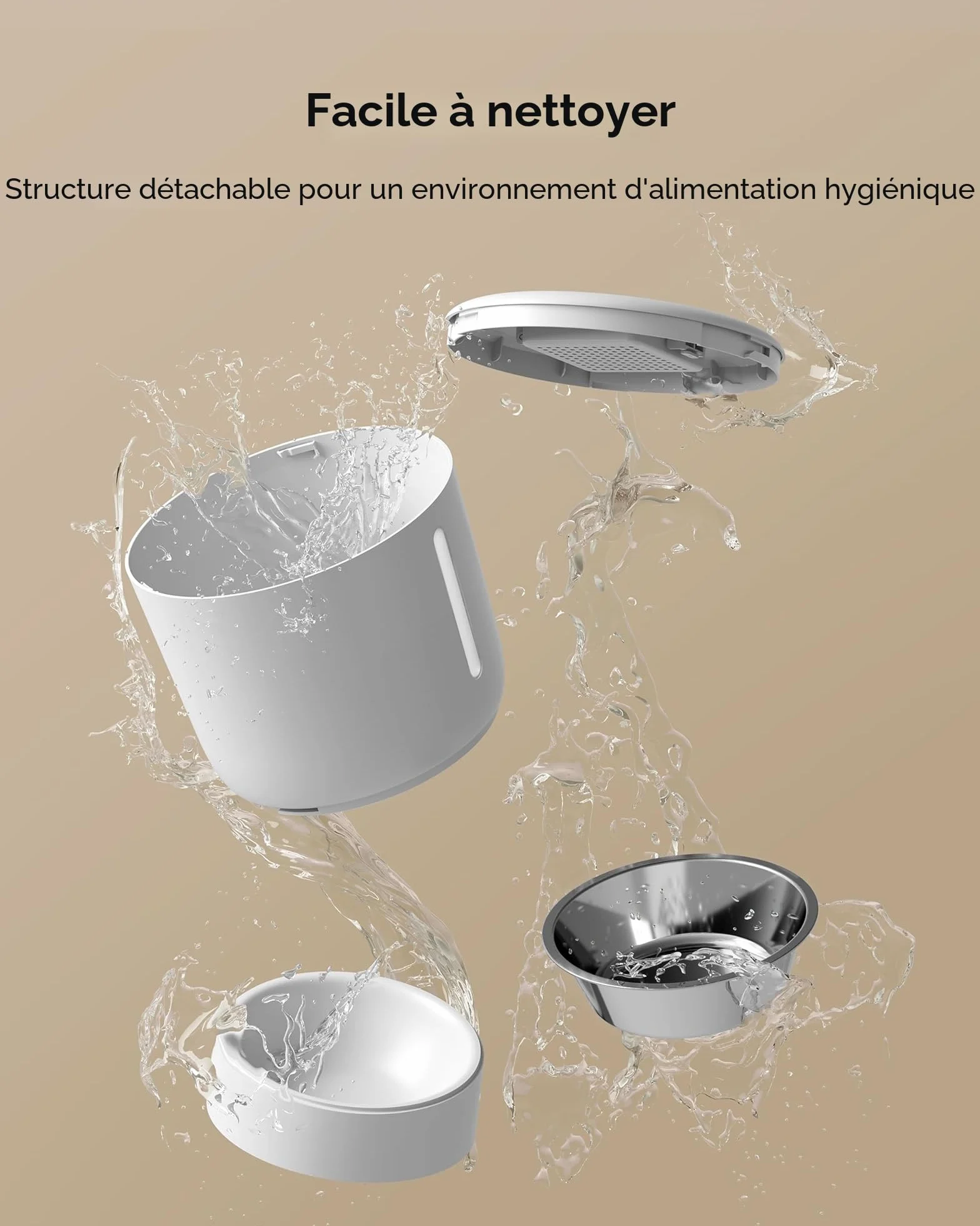 Faroro Distributeur Croquettes Chat Automatique 4L Contrôle Portions Enregistrement Vocal 10s Alimentation Lente Blanc