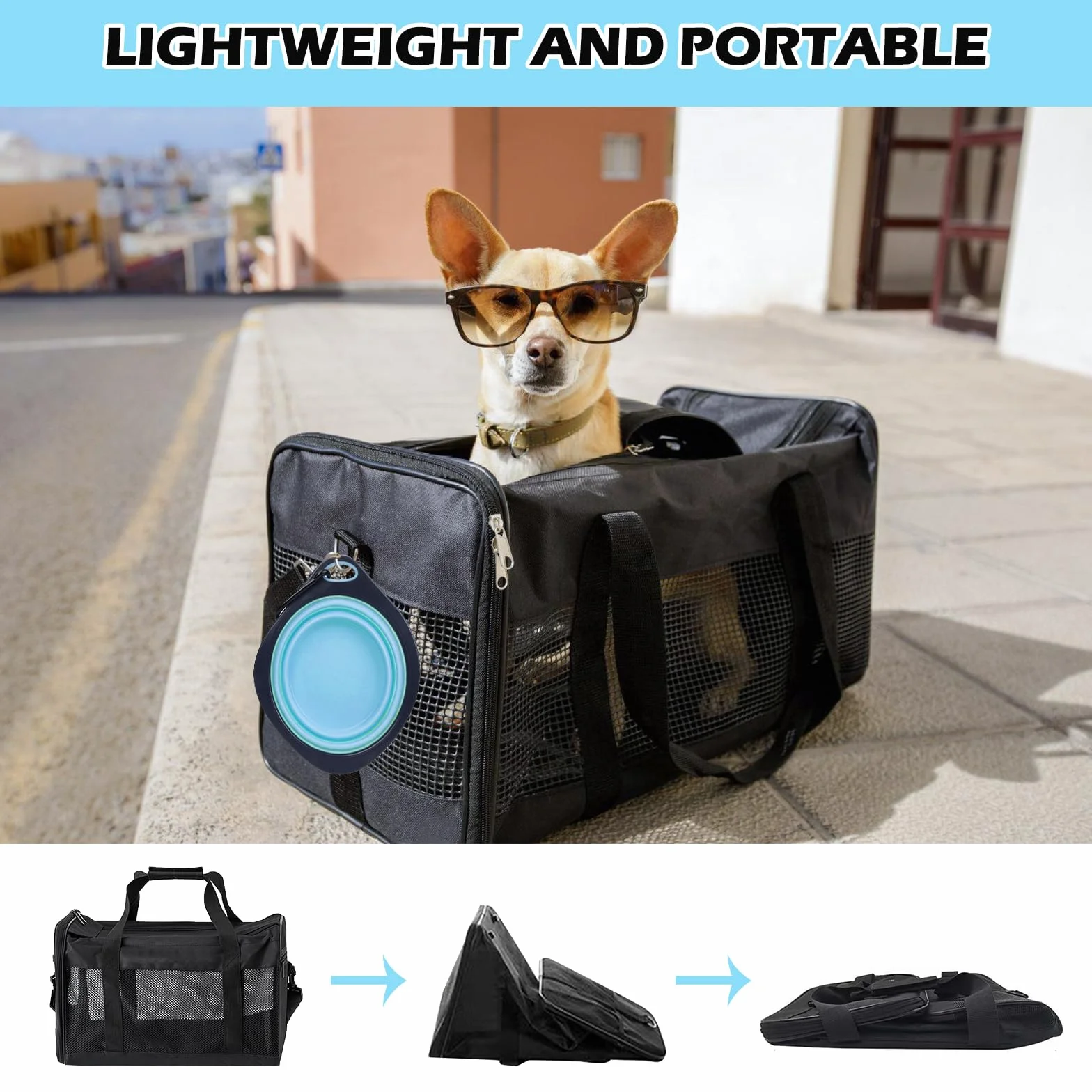 BYZESTY Pliable Boîte de transport pour chien et chat 42x27x28 cm avec gamelle