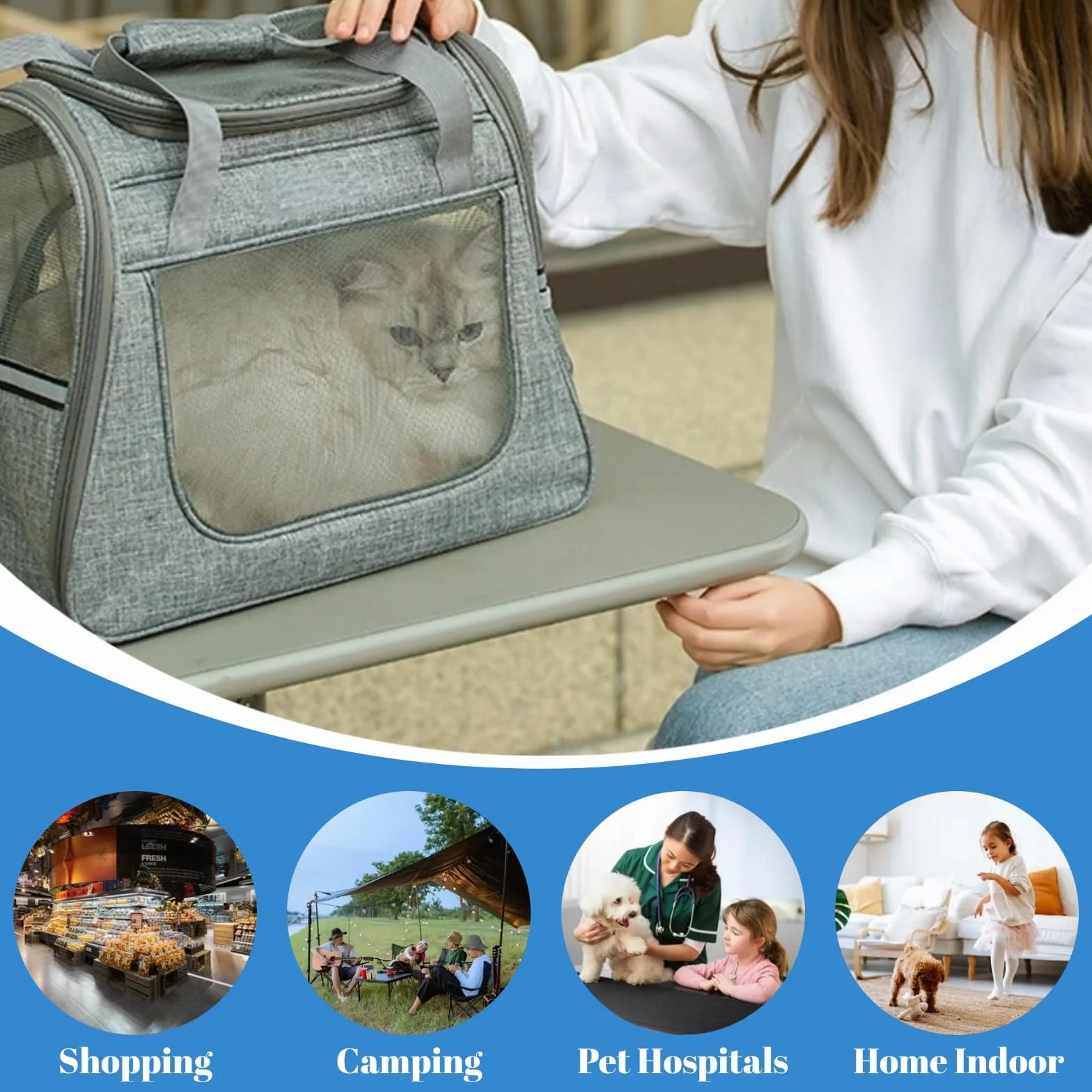 Sac de Transport pour Chat avec Roulettes 2 en 1 Sac à Dos pour Chiens, Visites Vétérinaires, Voyage